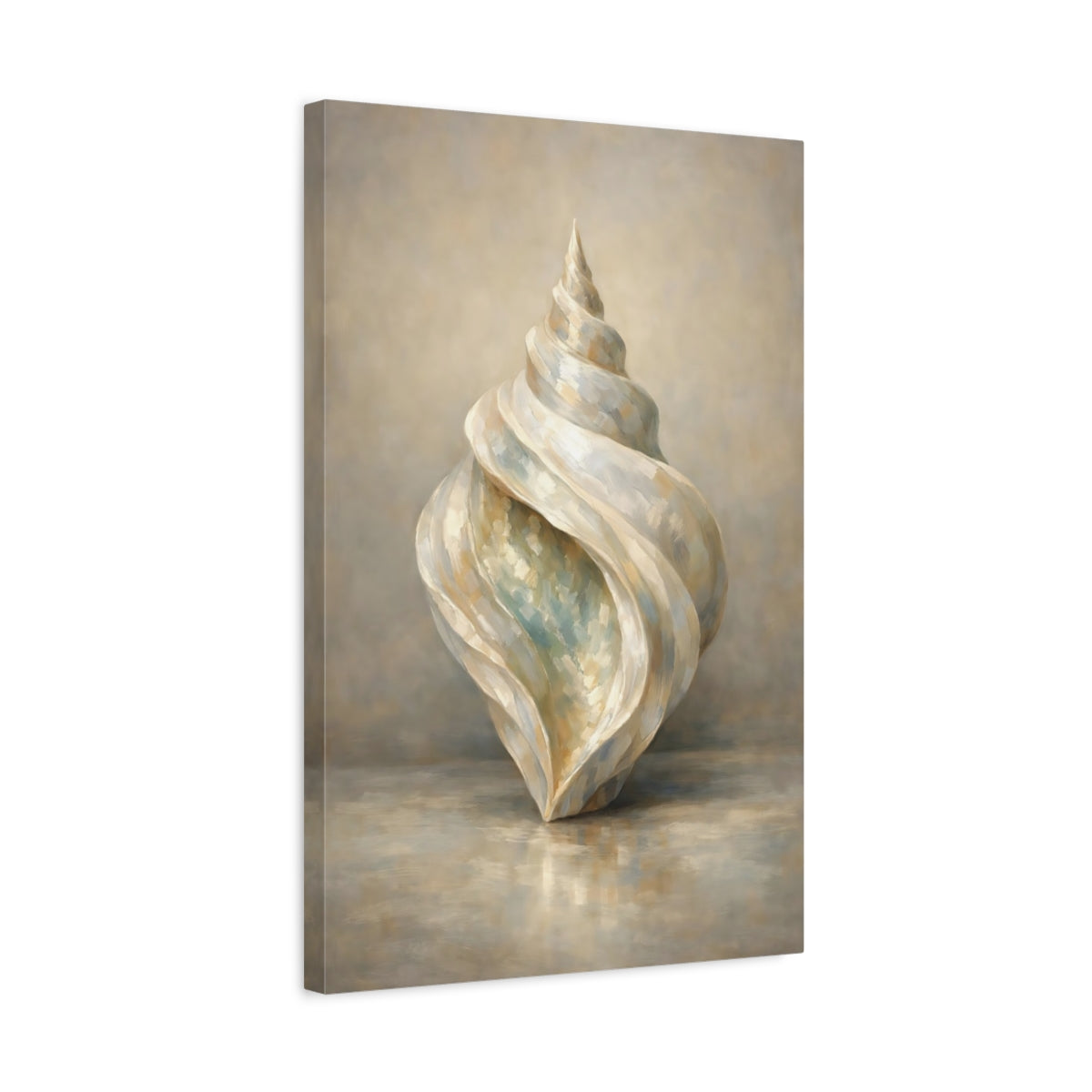 Side Mockup 3. Nature Seashell Seashell Neutral Tones shown as stretched canvas wall art