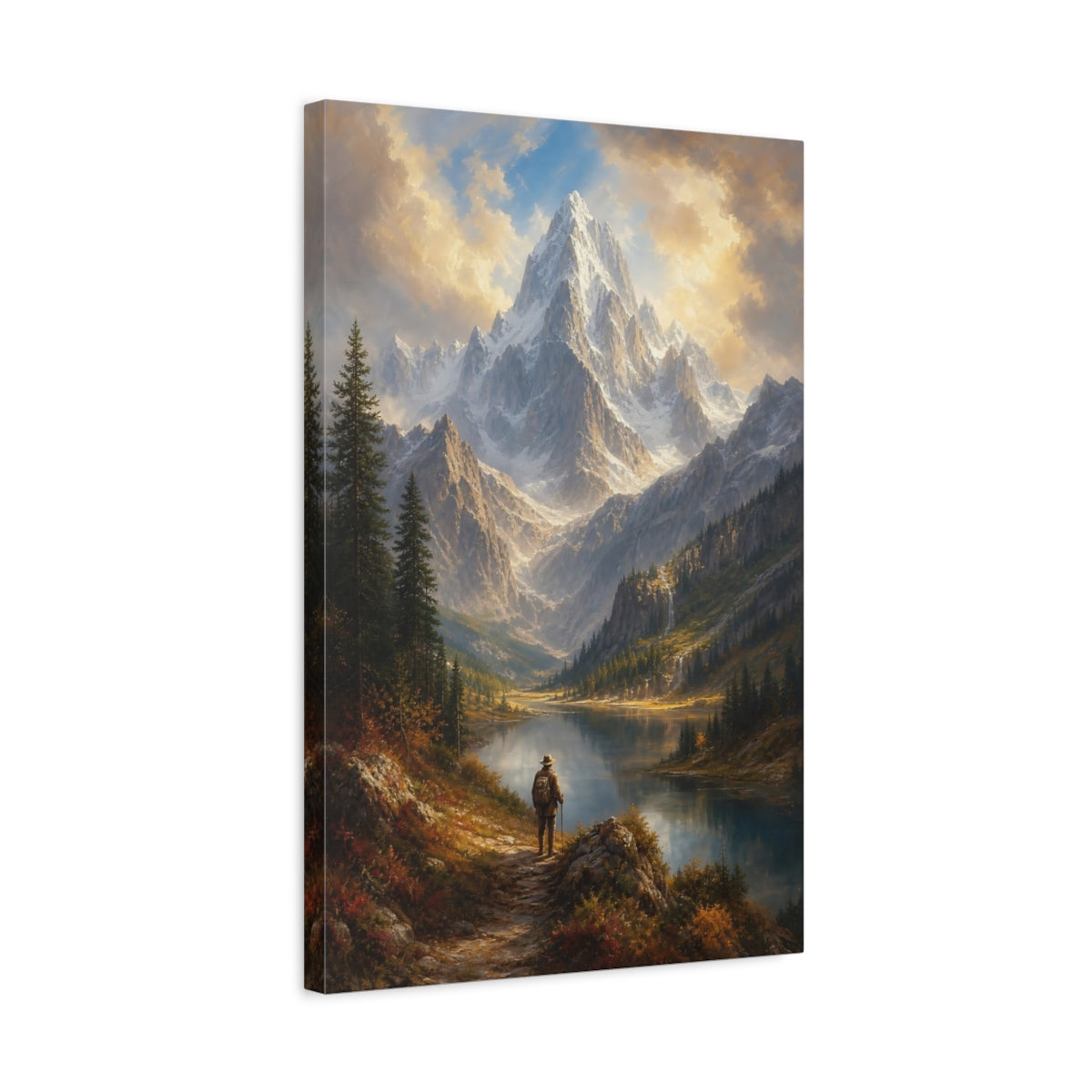 Side Mockup 3. Nature Snowy Mountain Brown And Blue Mountain shown as stretched canvas wall art