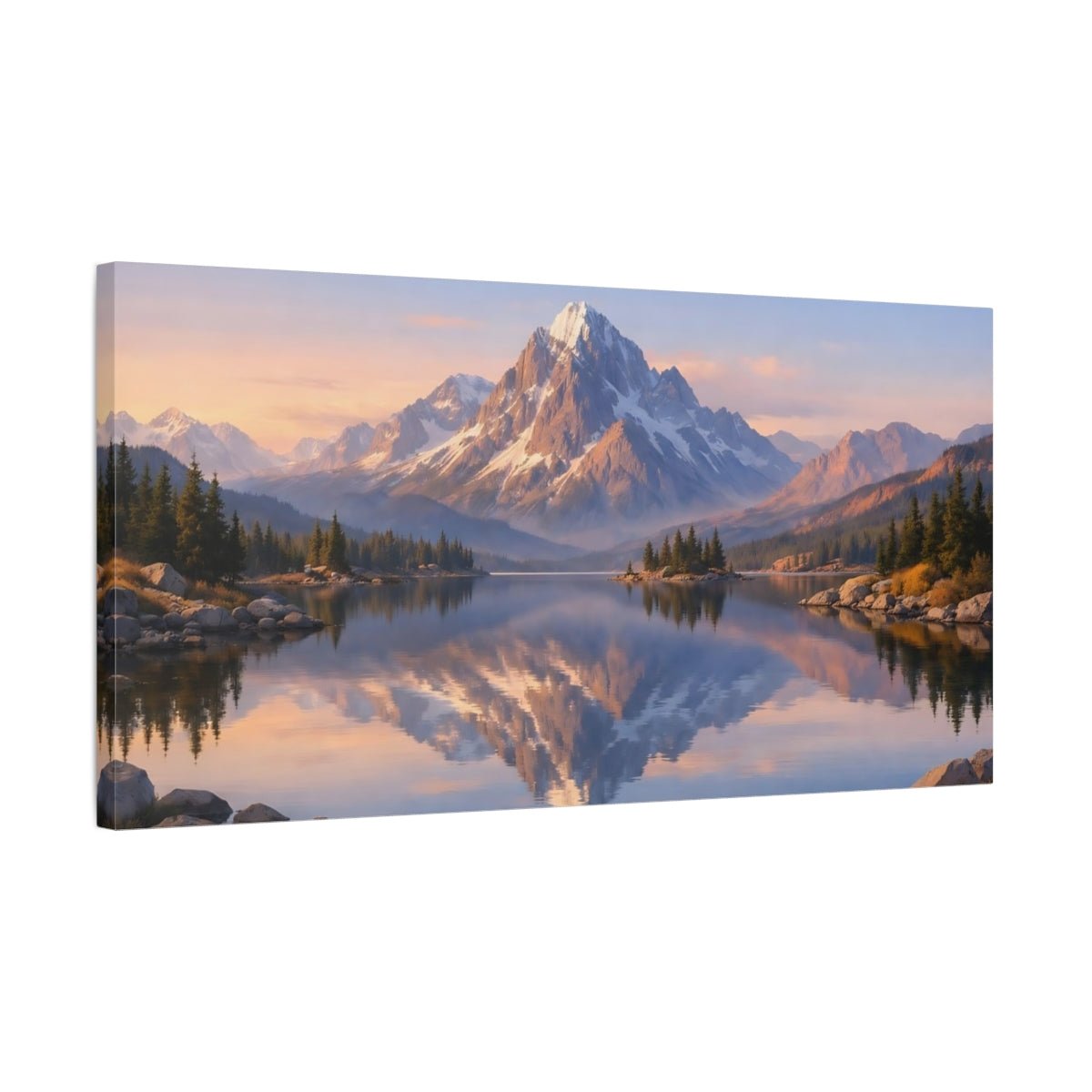 Nature Snowy Mountain Lake View - Canvas Wall Art Print - YesArtYes
