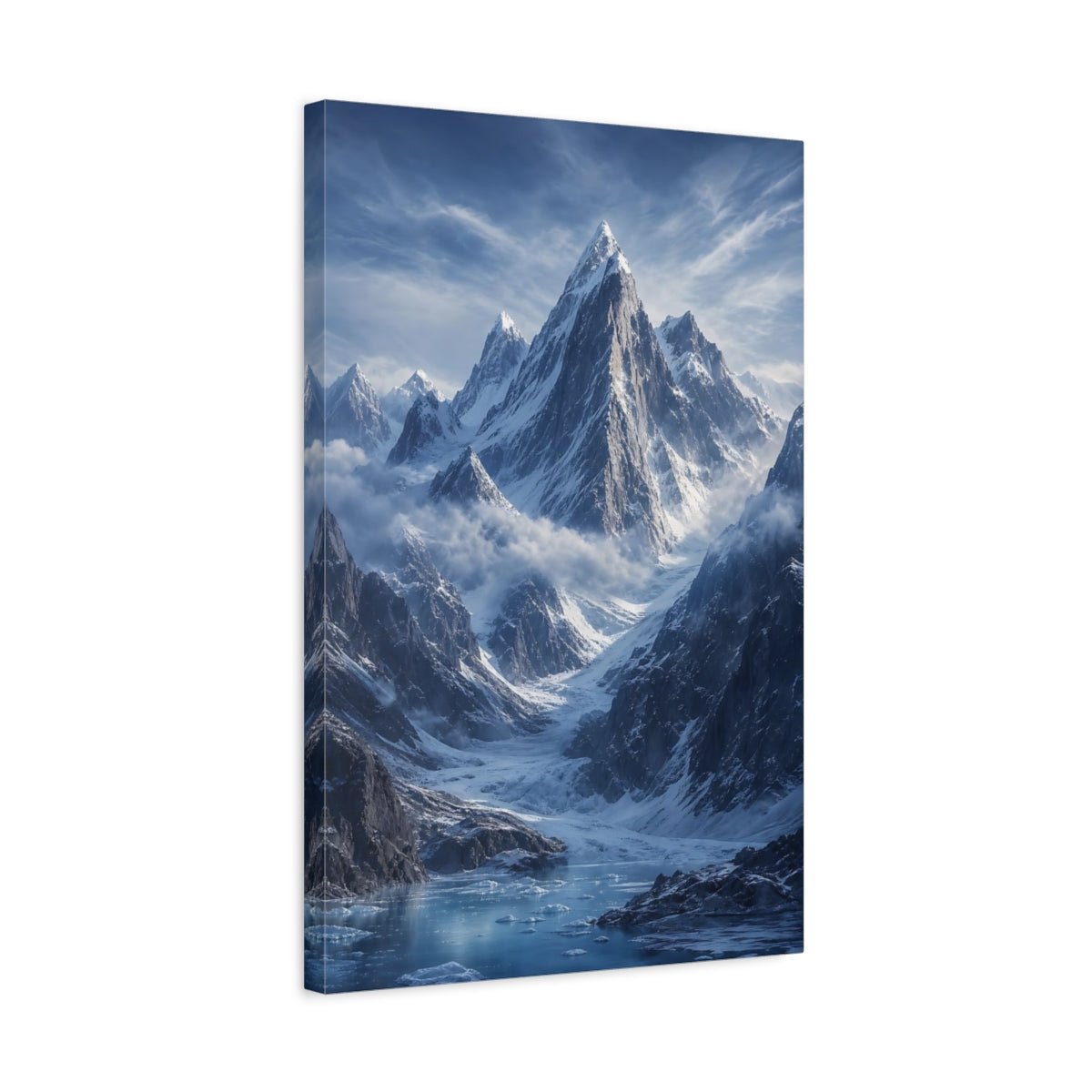 Nature Snowy Mountains Blue And White Canvas Wall Art Print – Realistic Living Room, Above Sofa - YesArtYes