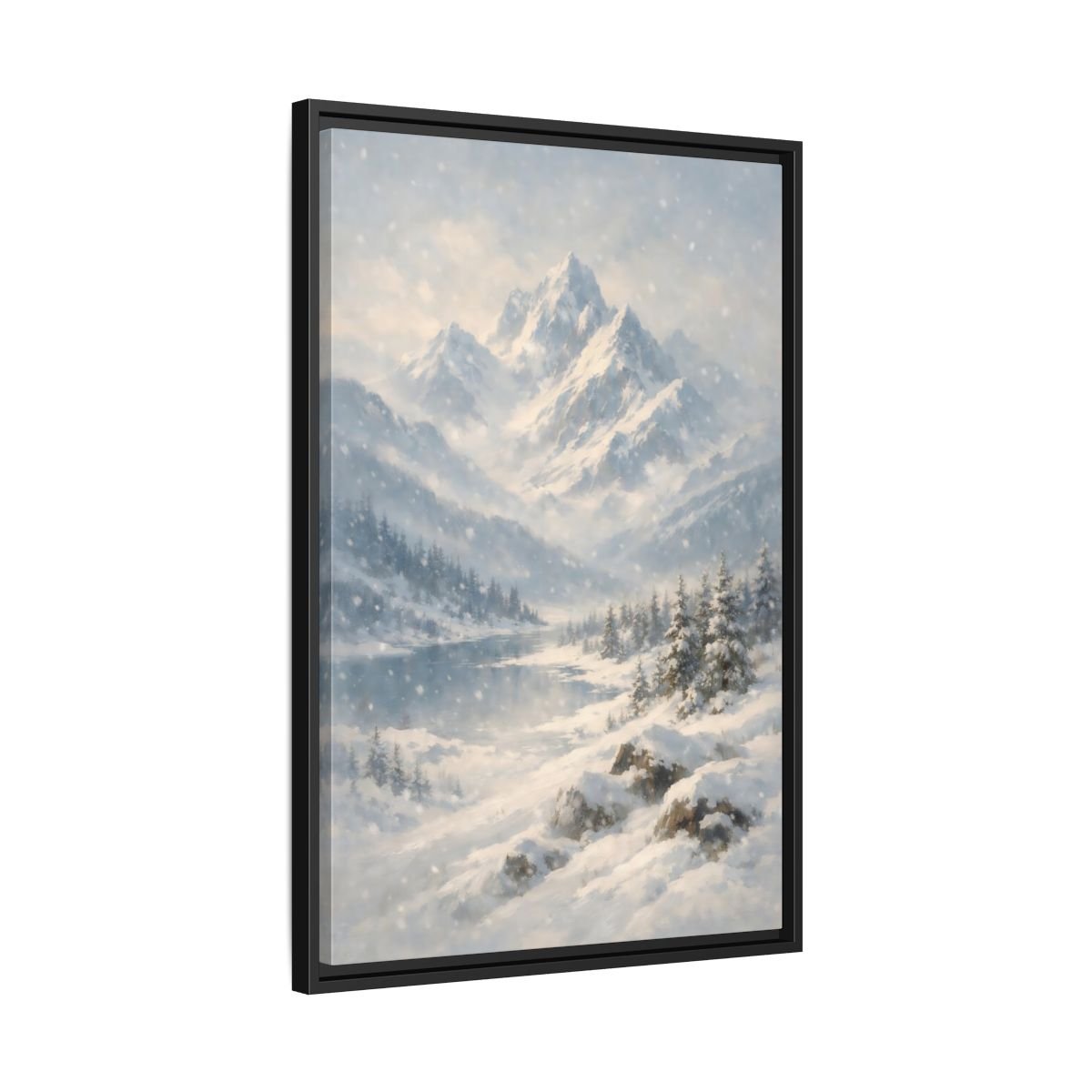 Nature Snowy Mountains Landscape - Framed Canvas Wall Art Print - YesArtYes