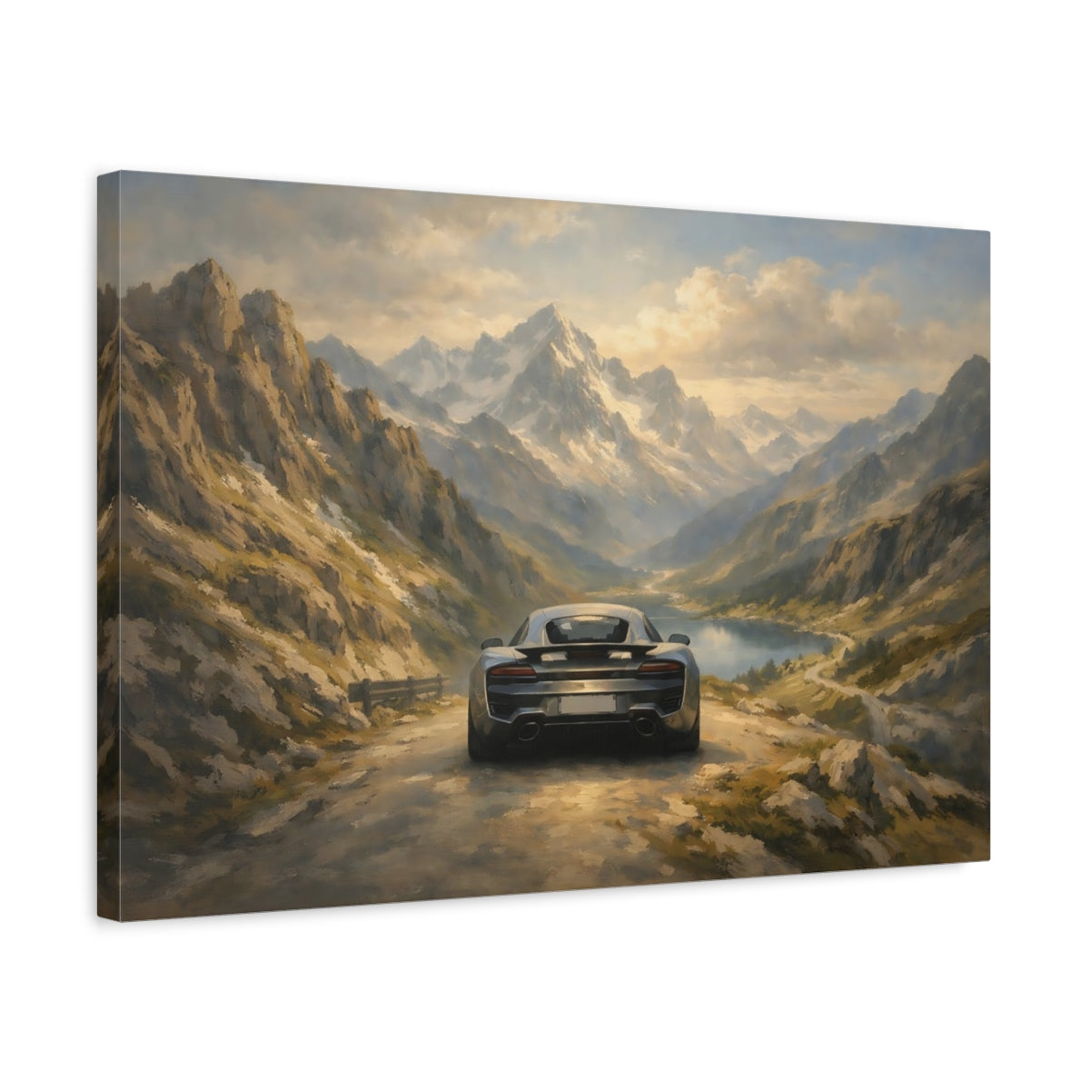 Side Mockup 3. Nature Sports Car Mountain Car View shown as stretched canvas wall art