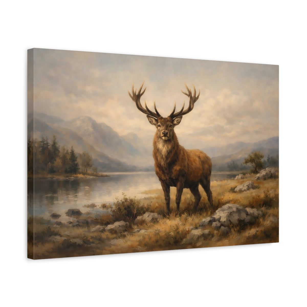Side Mockup 3. Nature Stag Brown Stag shown as stretched canvas wall art