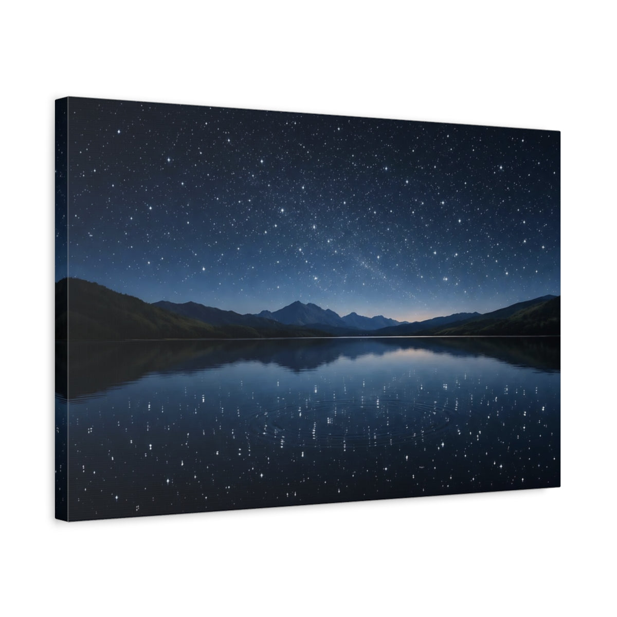 Side Mockup 3. Nature Starry Night Blue Night Sky shown as stretched canvas wall art