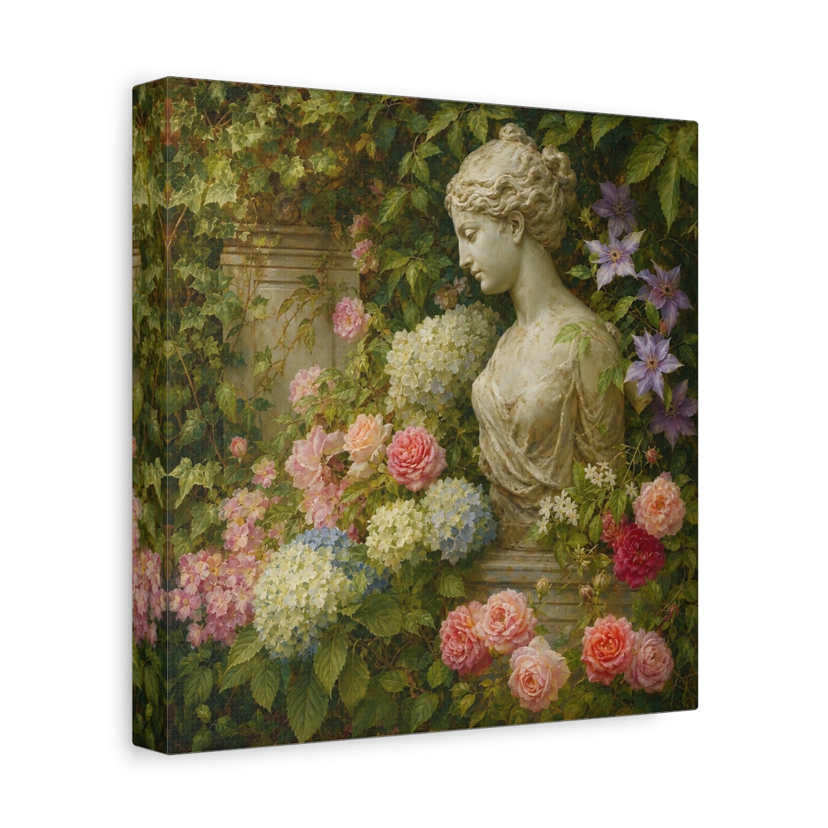 Side Mockup 9. Nature Statue Bust Classical Garden Bust shown as stretched canvas wall art