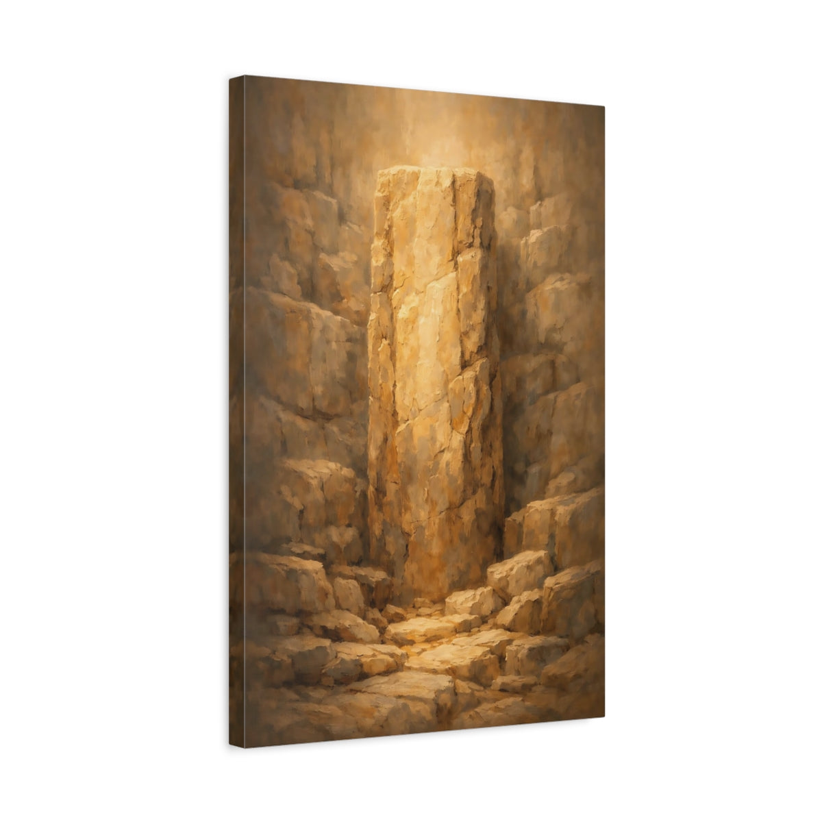Side Mockup 3. Nature Stone Pillar Golden Brown Stone shown as stretched canvas wall art