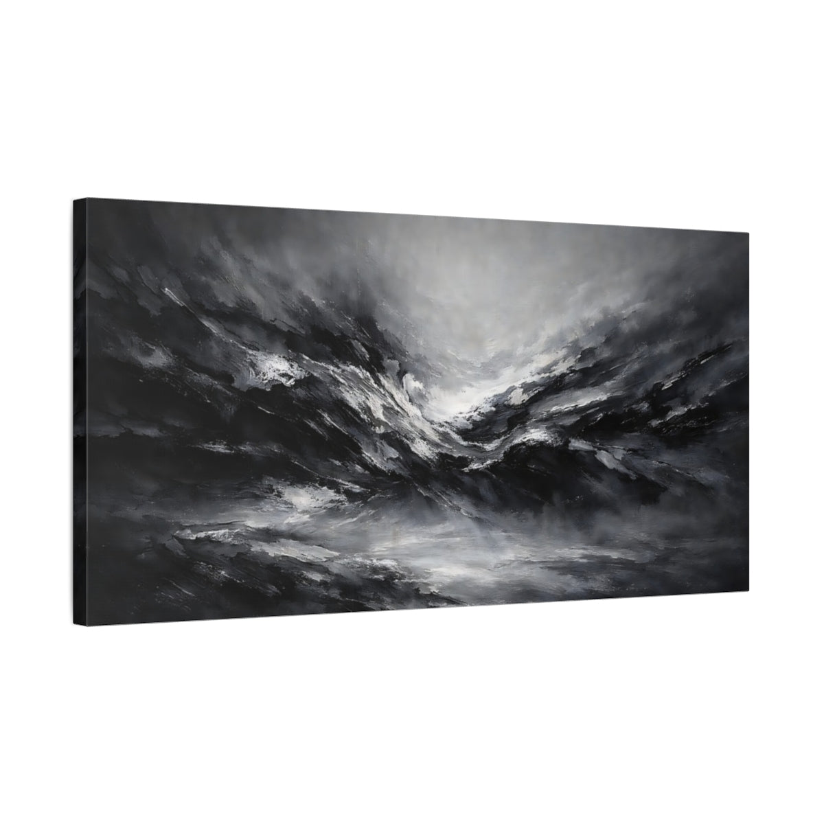 Side Mockup 2. Nature Stormy Landscape Monochrome Abstract shown as stretched canvas wall art