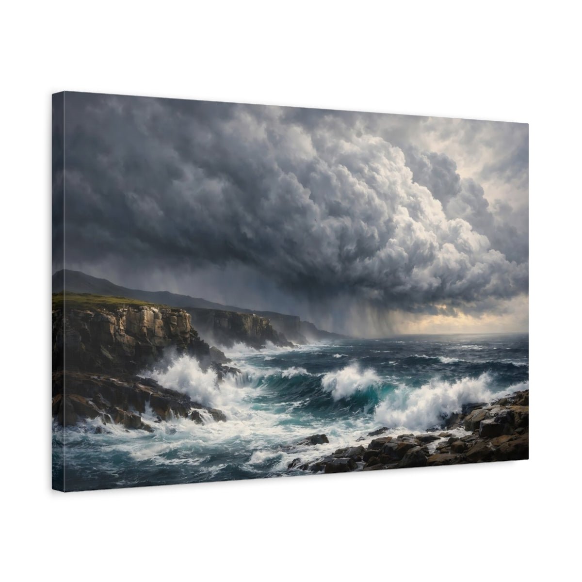 Nature Stormy Ocean Coastal Storm - Canvas Wall Art Print - YesArtYes