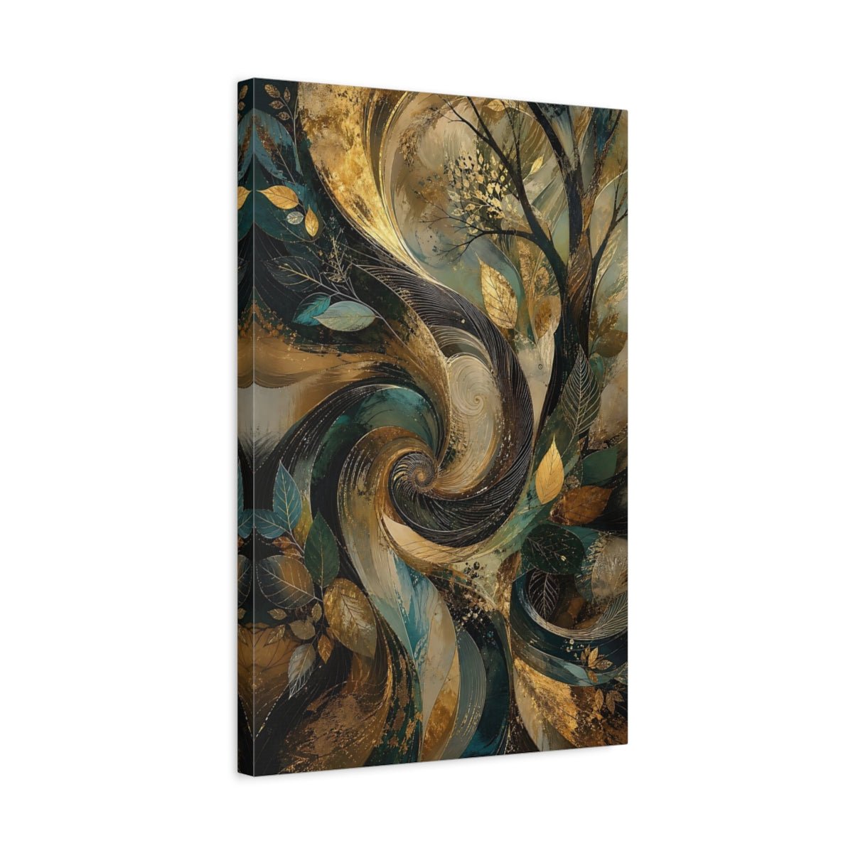 Nature Stylized Tree Gold And Teal Canvas Print – Abstract Decor for Living Room, Above Fireplace - YesArtYes
