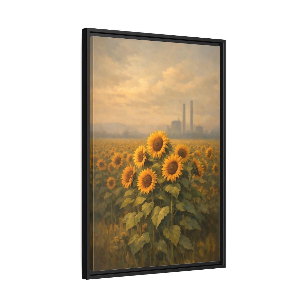 Nature Sunflower Field Yellow - Framed Canvas Wall Art Print - YesArtYes
