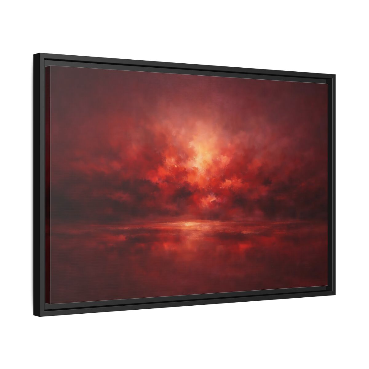 Side Mockup 14. Nature Sunset Fiery Red shown as stretched canvas wall art