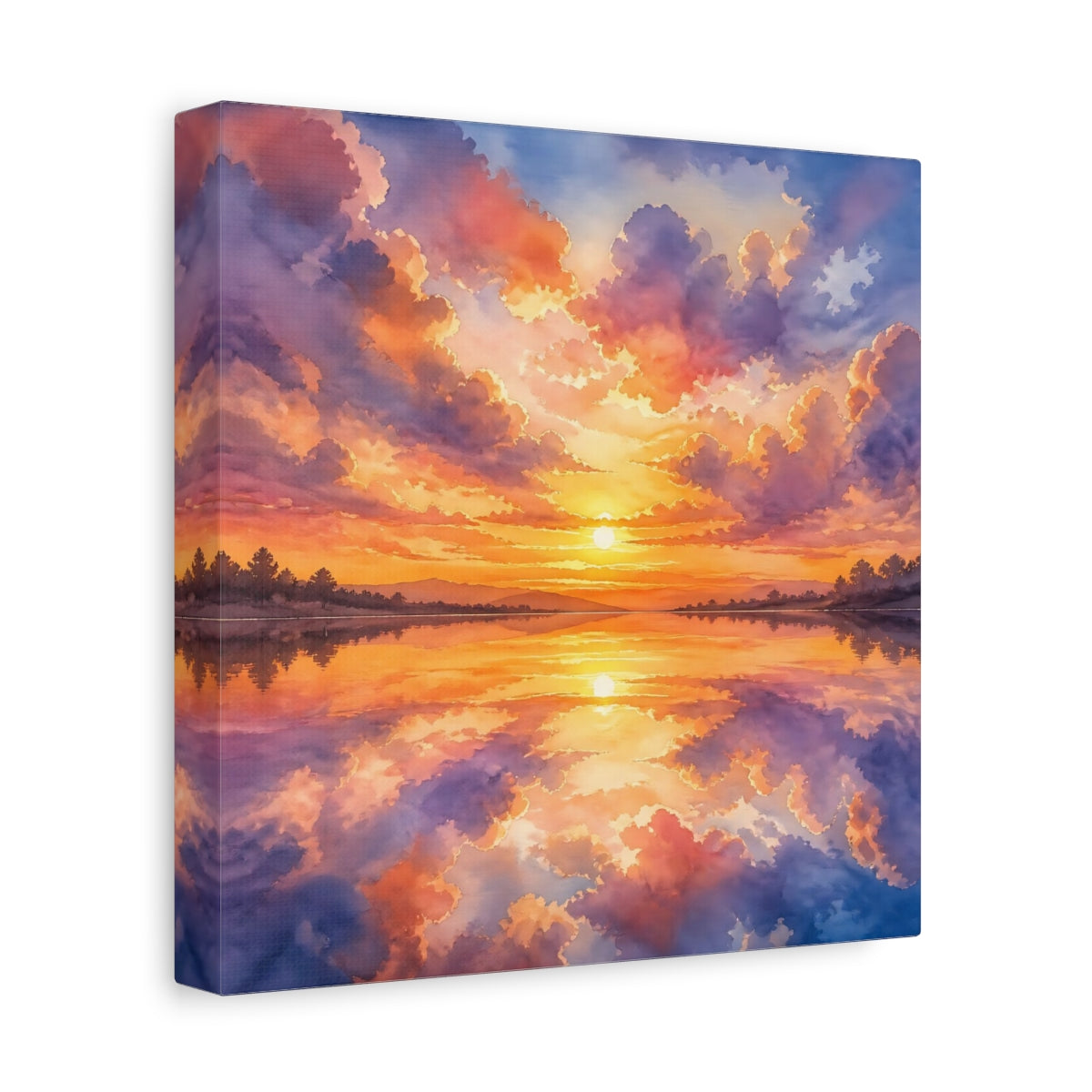 Side Mockup 9. Nature Sunset Lake Orange Purple Sunset shown as stretched canvas wall art