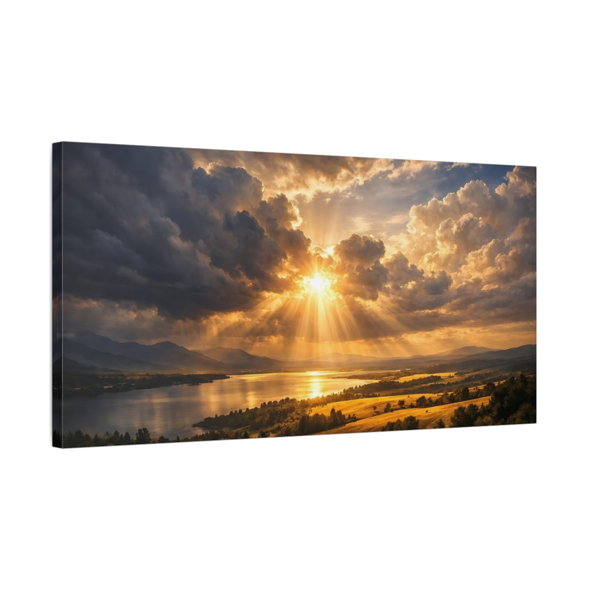 Side Mockup 2. Nature Sunset Landscape Golden Sunset Landscape shown as stretched canvas wall art
