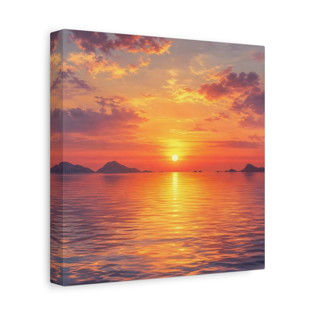 Side Mockup 9. Nature Sunset Orange Sunset shown as stretched canvas wall art