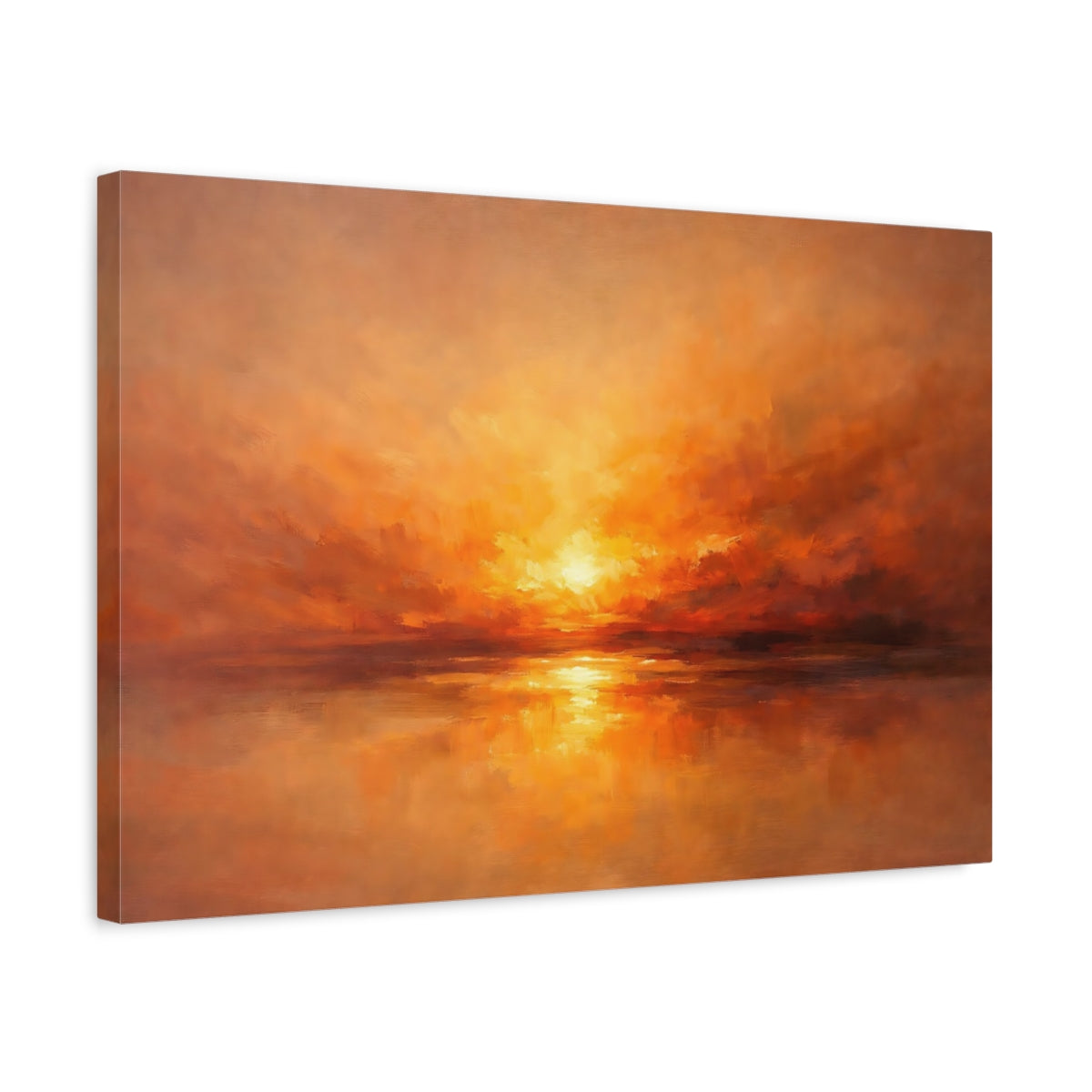 Side Mockup 3. Nature Sunset Orange Sunset shown as stretched canvas wall art