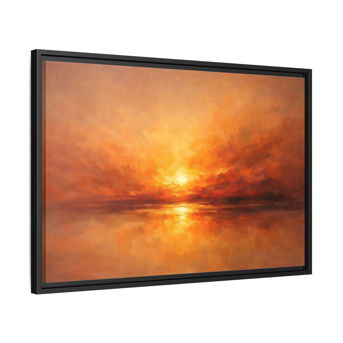 Side Mockup 14. Nature Sunset Orange Sunset shown as stretched canvas wall art