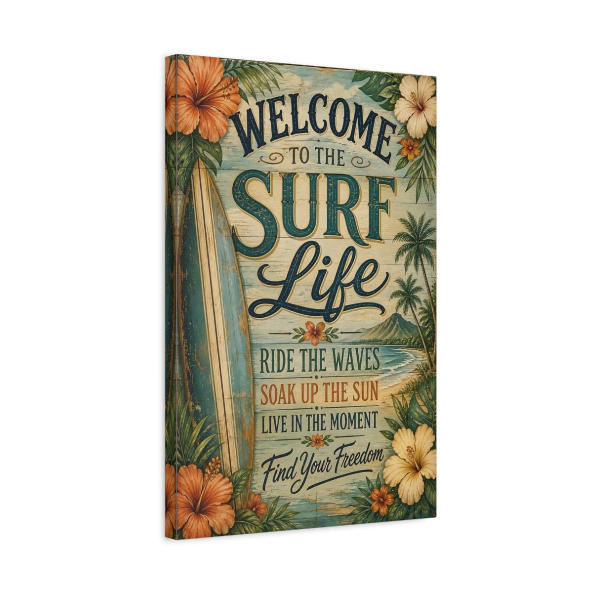 Nature Surfboard Beach Tropical Surf Canvas Print – Living Room, Large Wall, Blue - YesArtYes