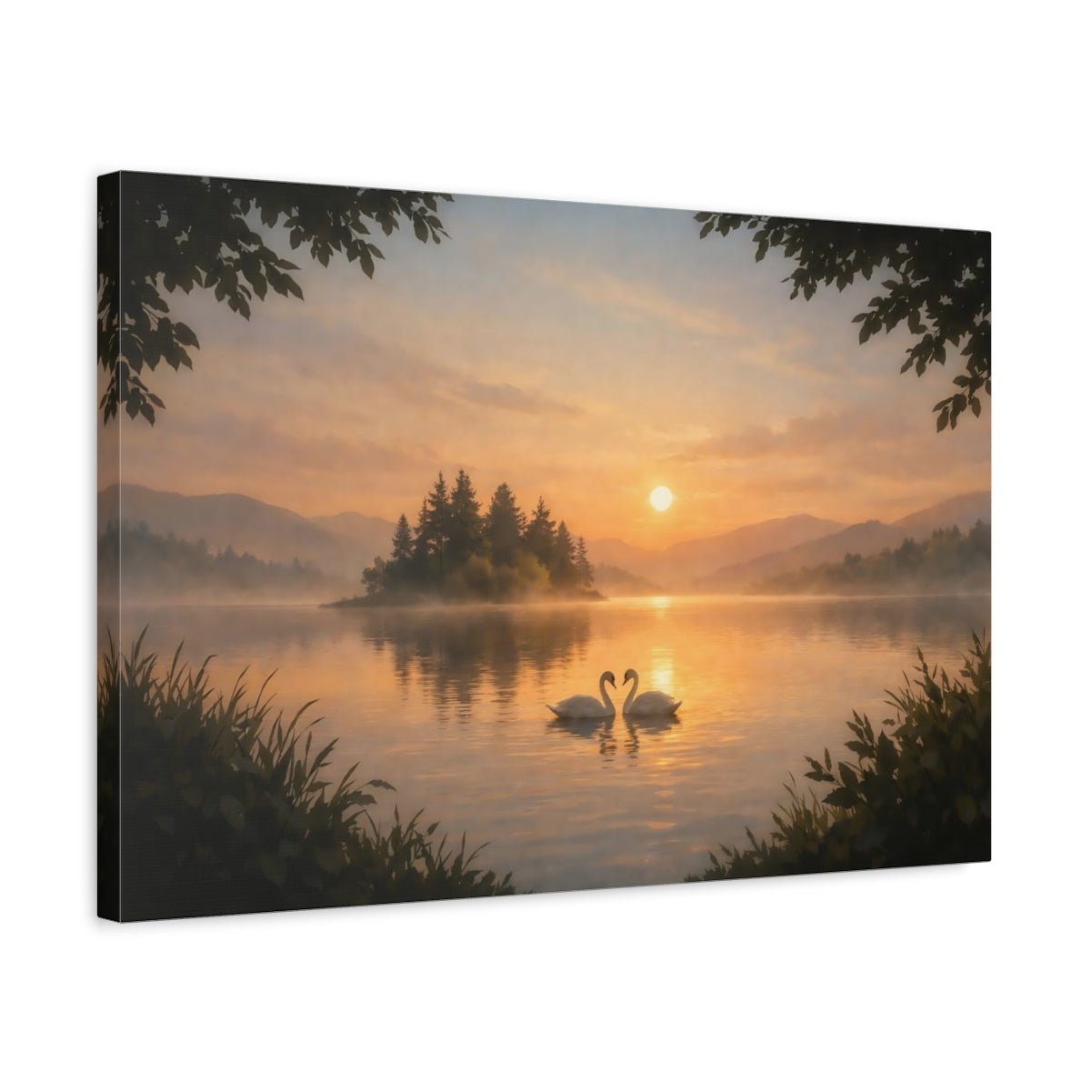 Nature Swans Golden Hour - Canvas Wall Art Print - YesArtYes