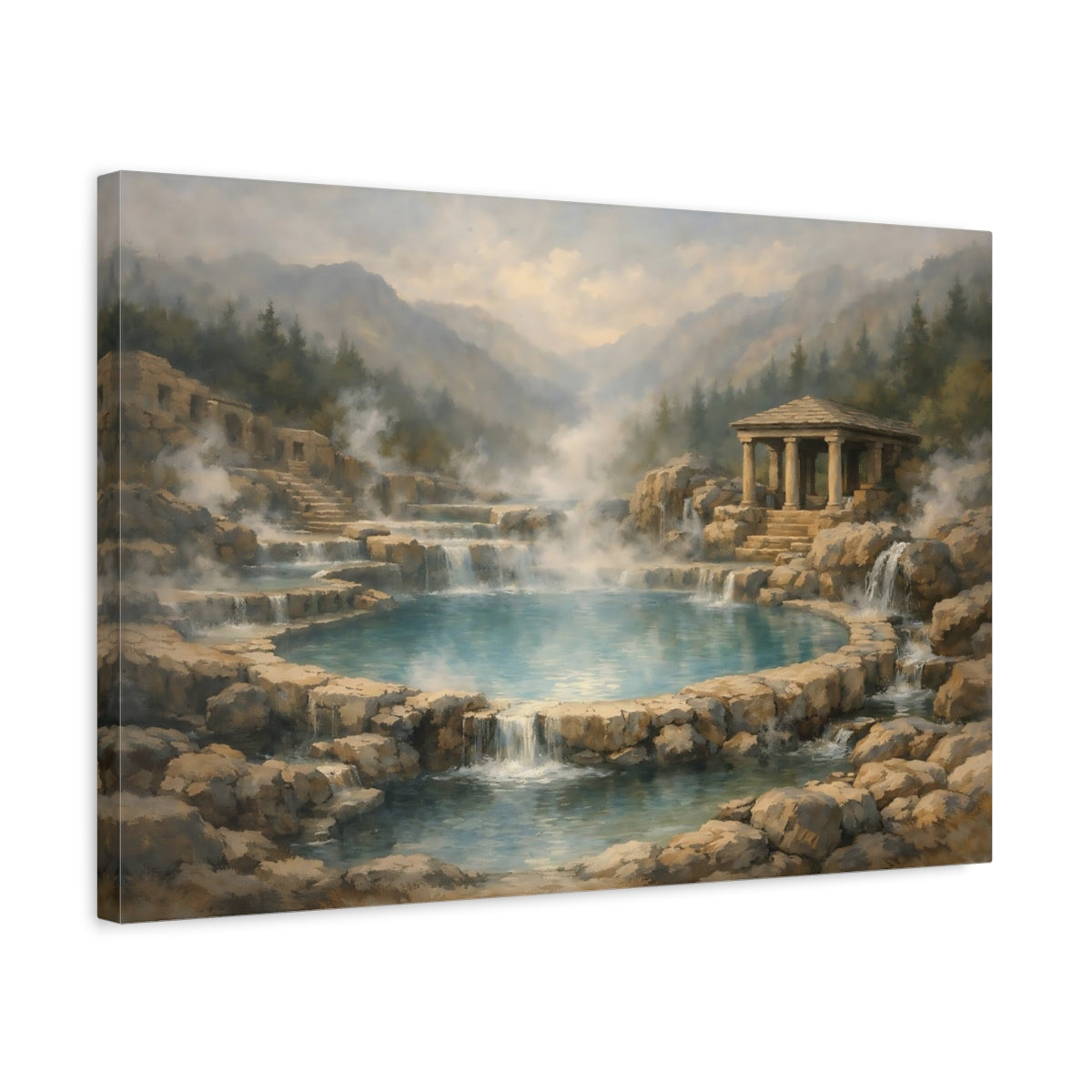 Side Mockup 3. Nature Thermal Springs Blue And Brown Hot Springs shown as stretched canvas wall art