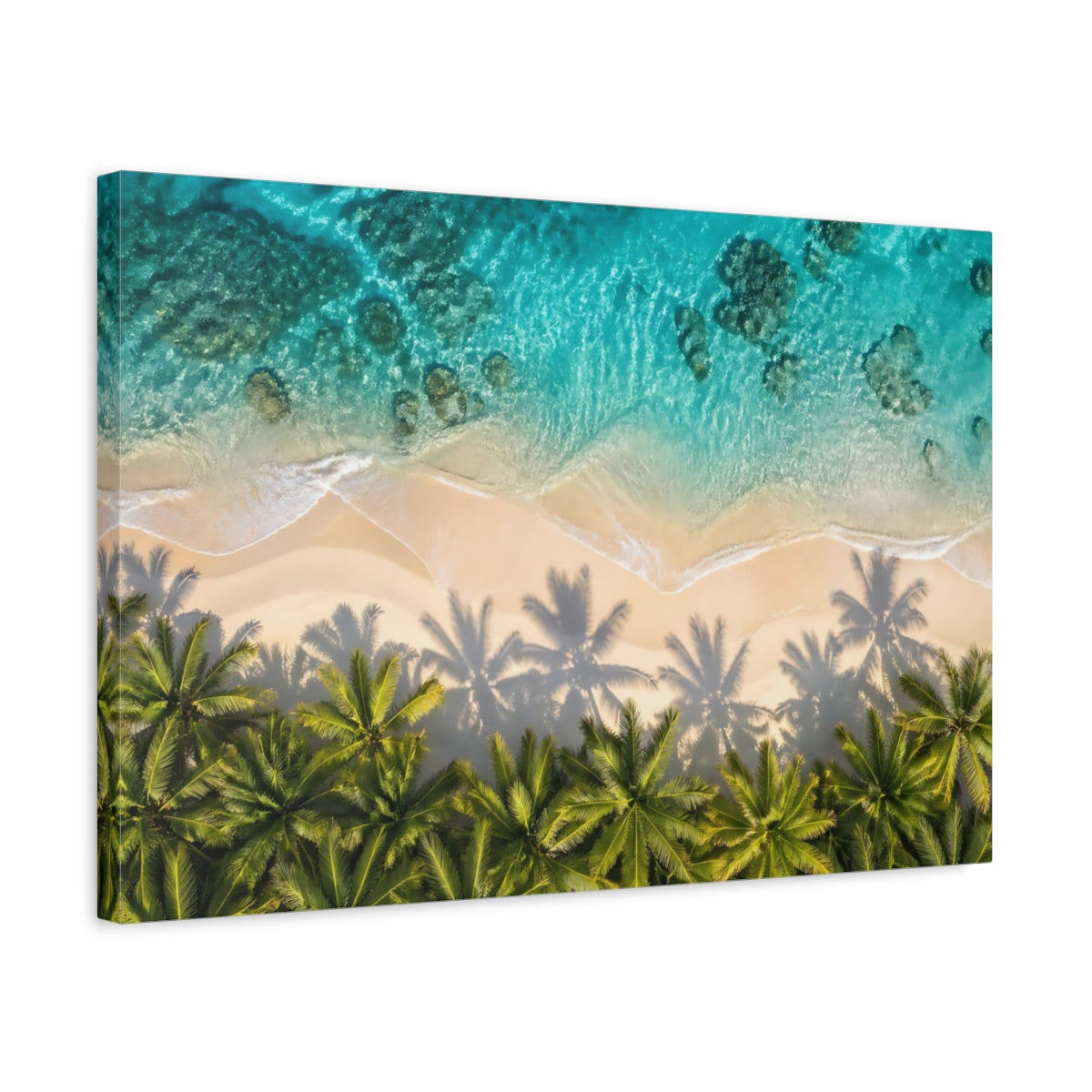 Side Mockup 3. Nature Tropical Beach Tropical Beach shown as stretched canvas wall art
