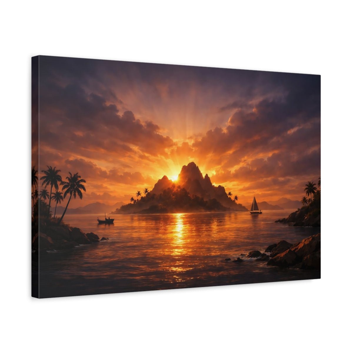 Nature Tropical Island Sunset - Canvas Wall Art Print - YesArtYes