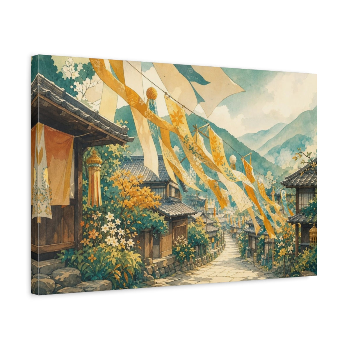 Side Mockup 3. Nature Village Street Festival Banners shown as canvas print