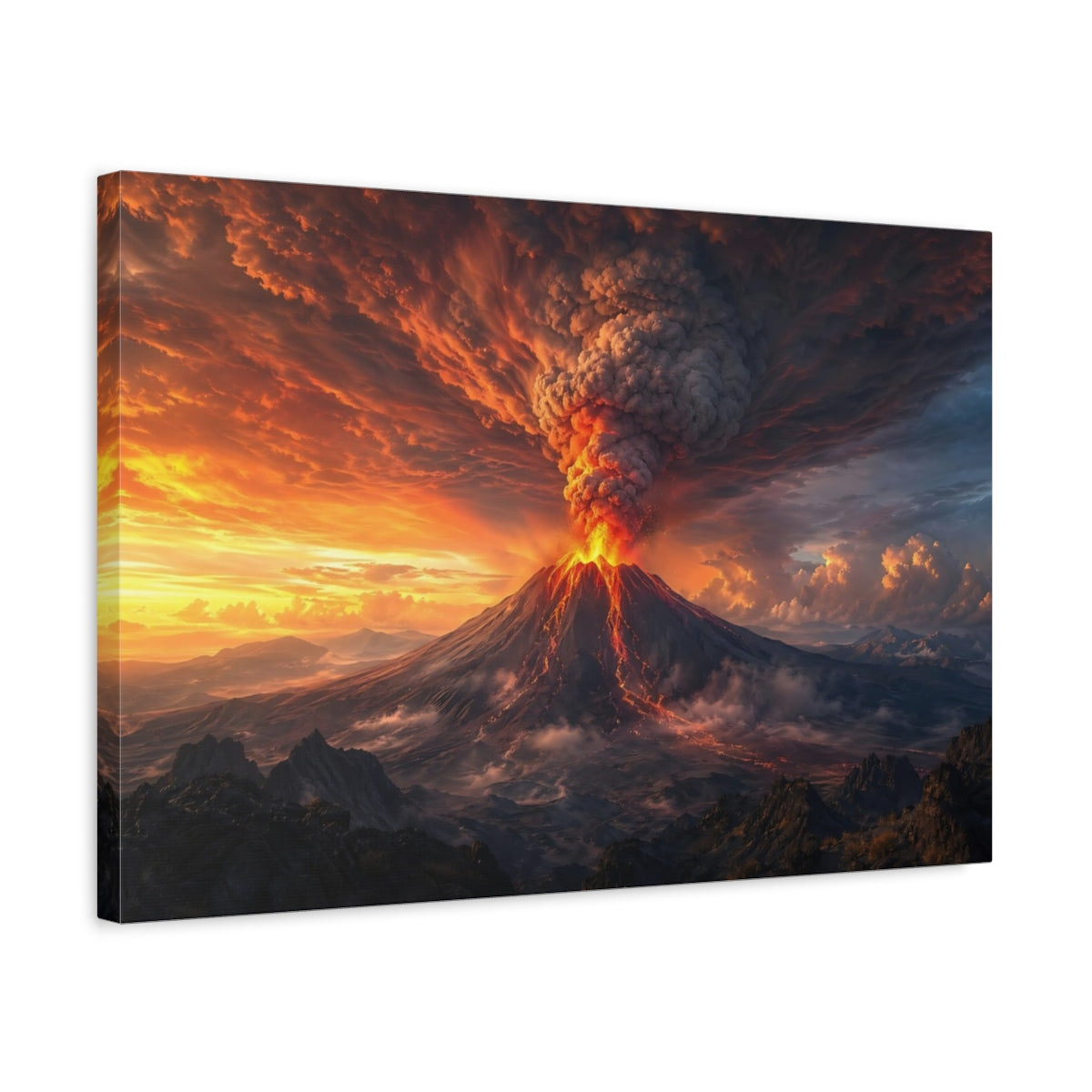 Side Mockup 3. Nature Volcano Volcano Eruption shown as stretched canvas wall art