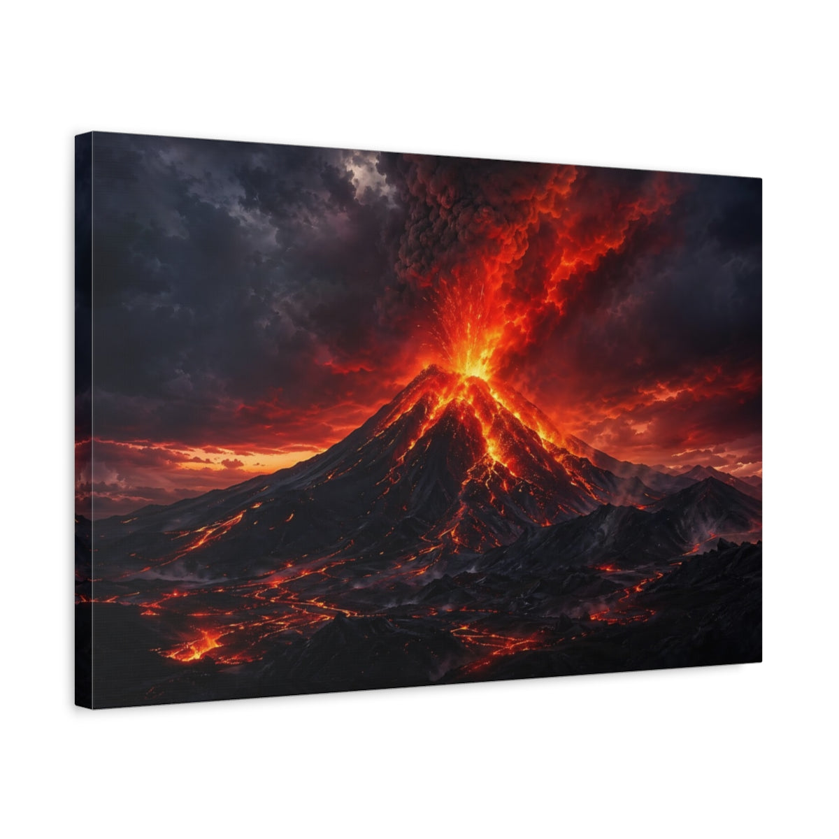 Side Mockup 3. Nature Volcano Red And Black shown as stretched canvas wall art