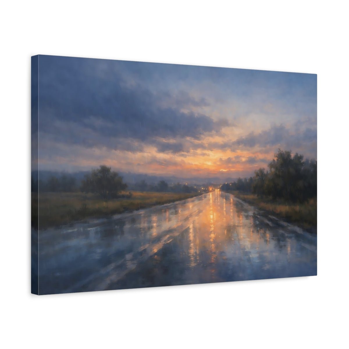 Nature Wet Road Orange And Blue - Canvas Wall Art Print - YesArtYes