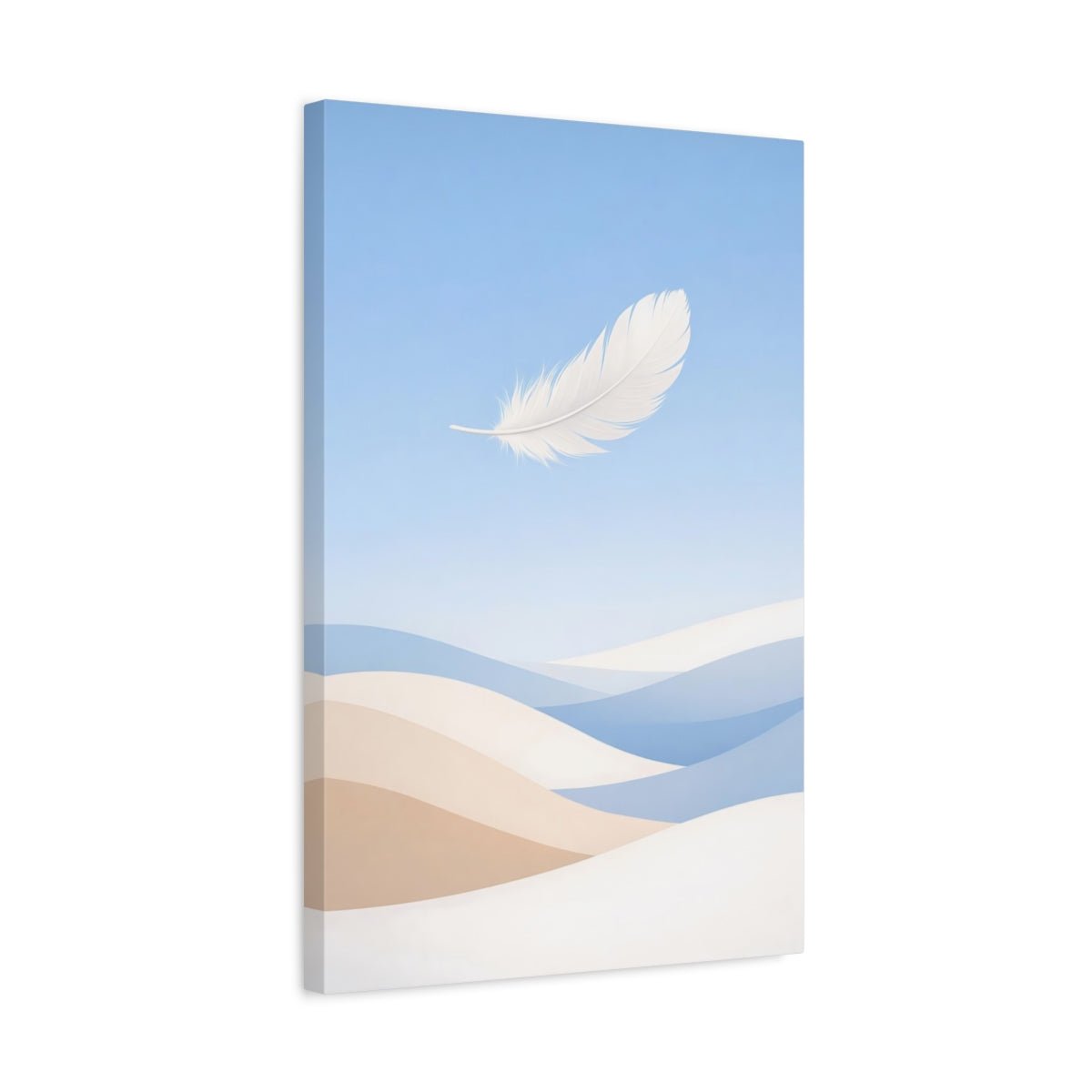 Nature White Feather Blue And Beige - Canvas Wall Art Print - YesArtYes