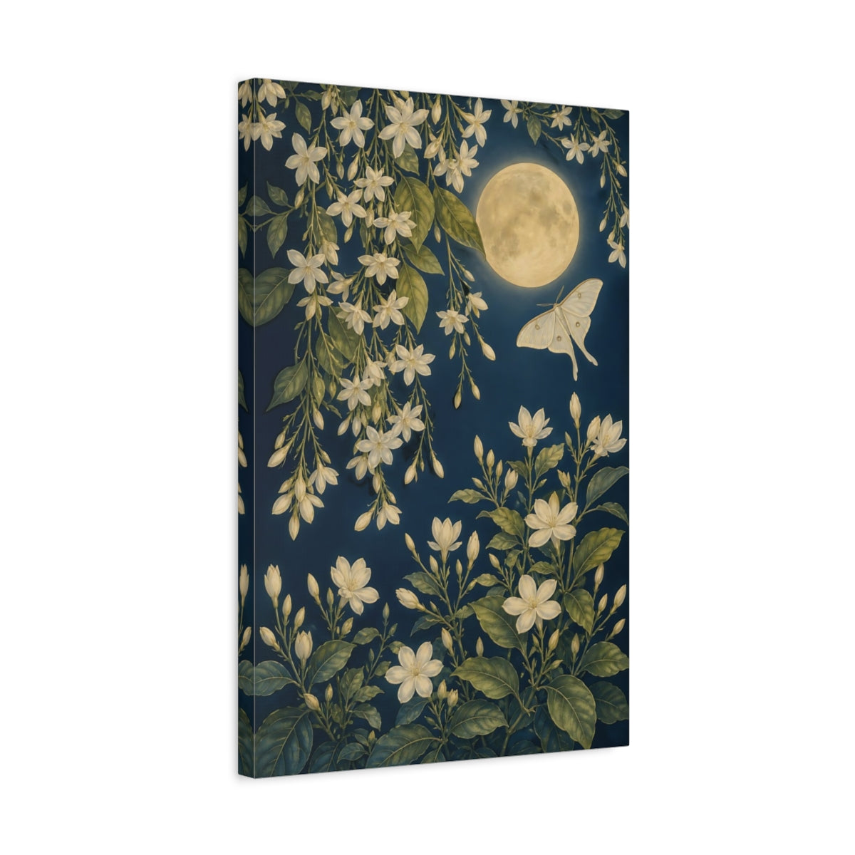Side Mockup 3. Nature White Flowers Blue And White Floral shown as canvas print