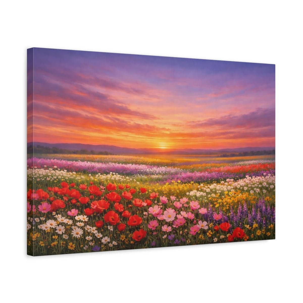 Nature Wildflower Field Colorful Flower - Canvas Wall Art Print - YesArtYes