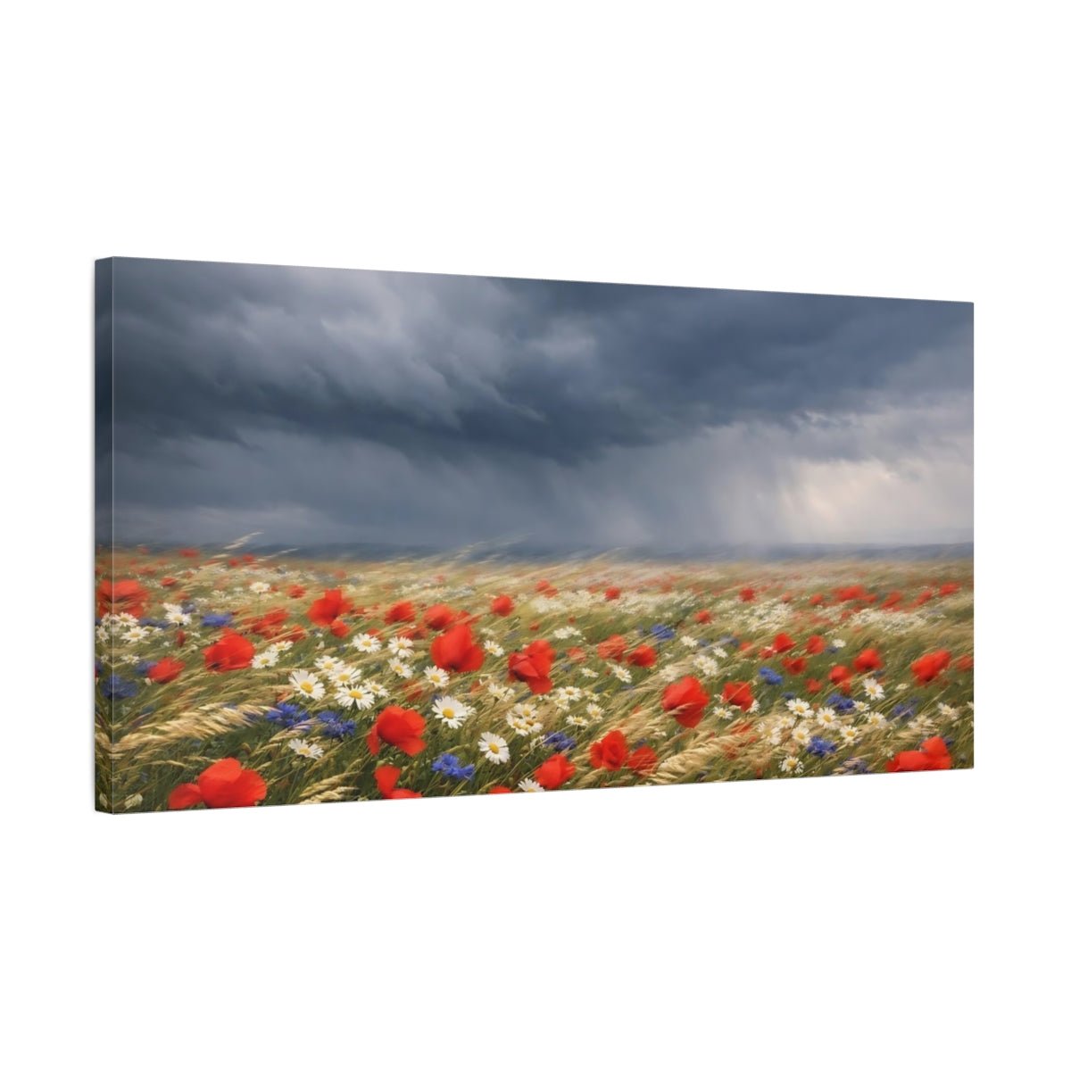 Nature Wildflower Field Storm Red - Canvas Wall Art Print - YesArtYes