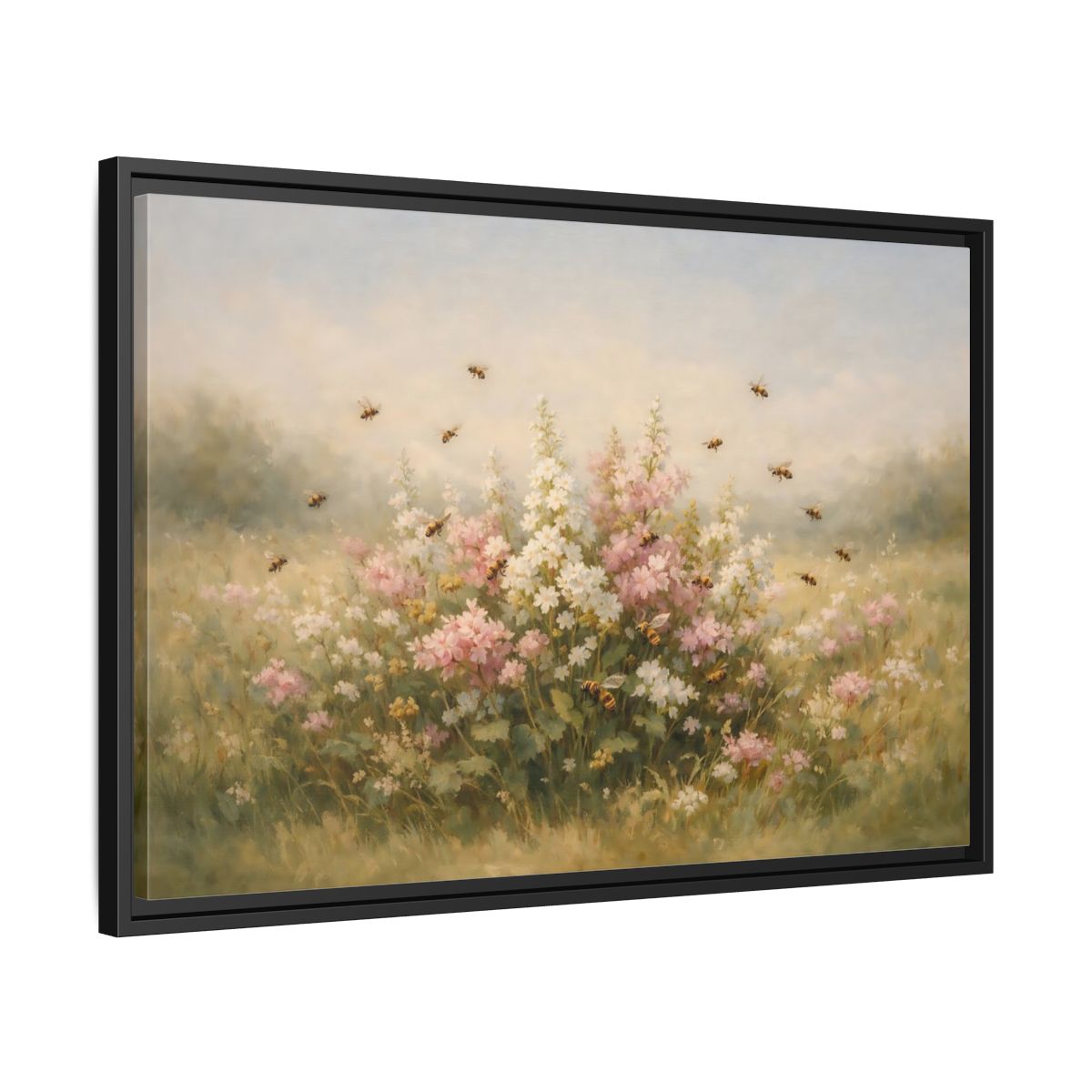 Side Mockup 14. Nature Wildflowers Pastel Floral Meadow shown as stretched canvas wall art