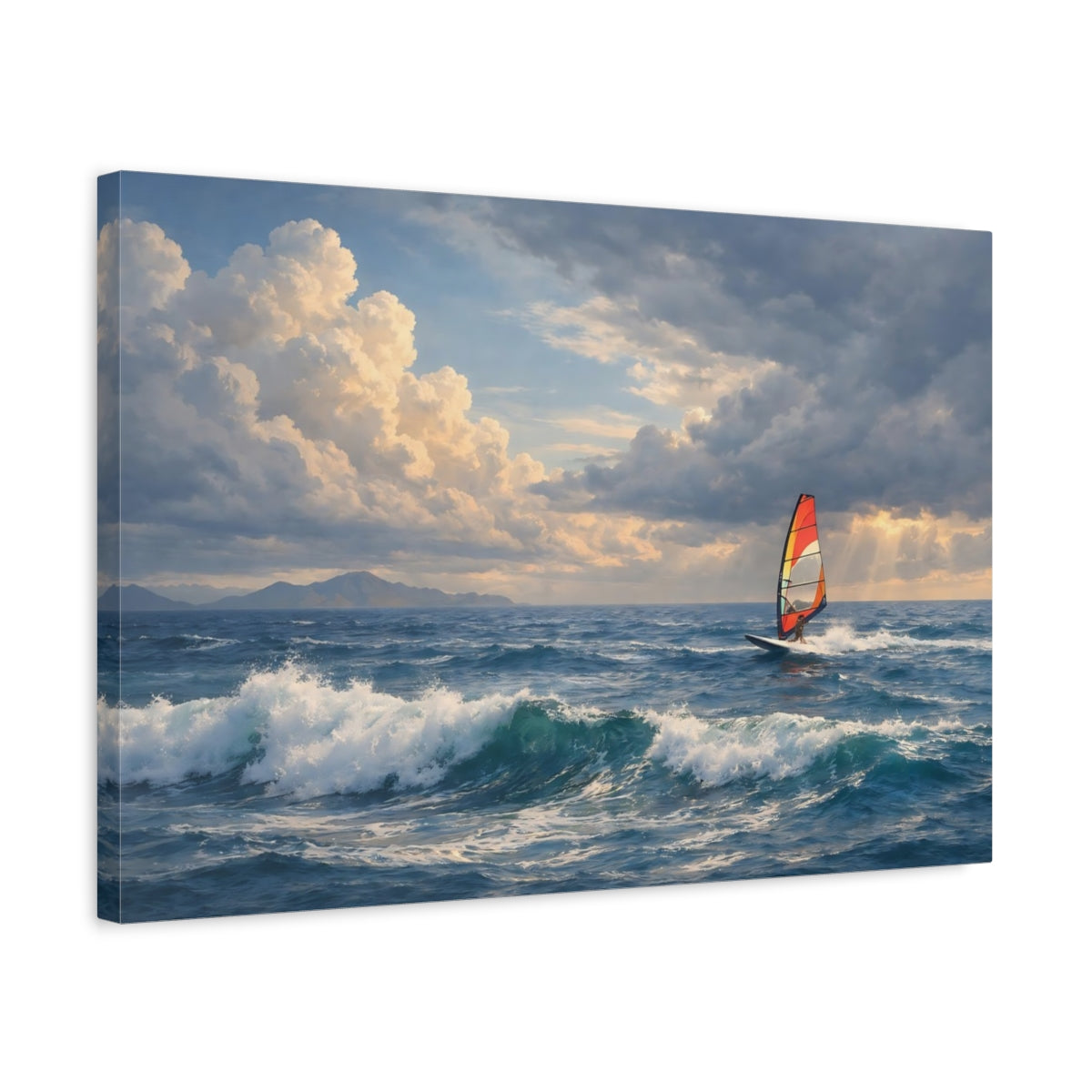 Side Mockup 3. Nature Windsurfing Blue Ocean Windsurfing shown as stretched canvas wall art