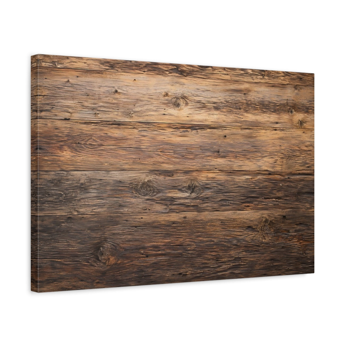 Side Mockup 3. Nature Wood Planks Brown Wood shown as stretched canvas wall art