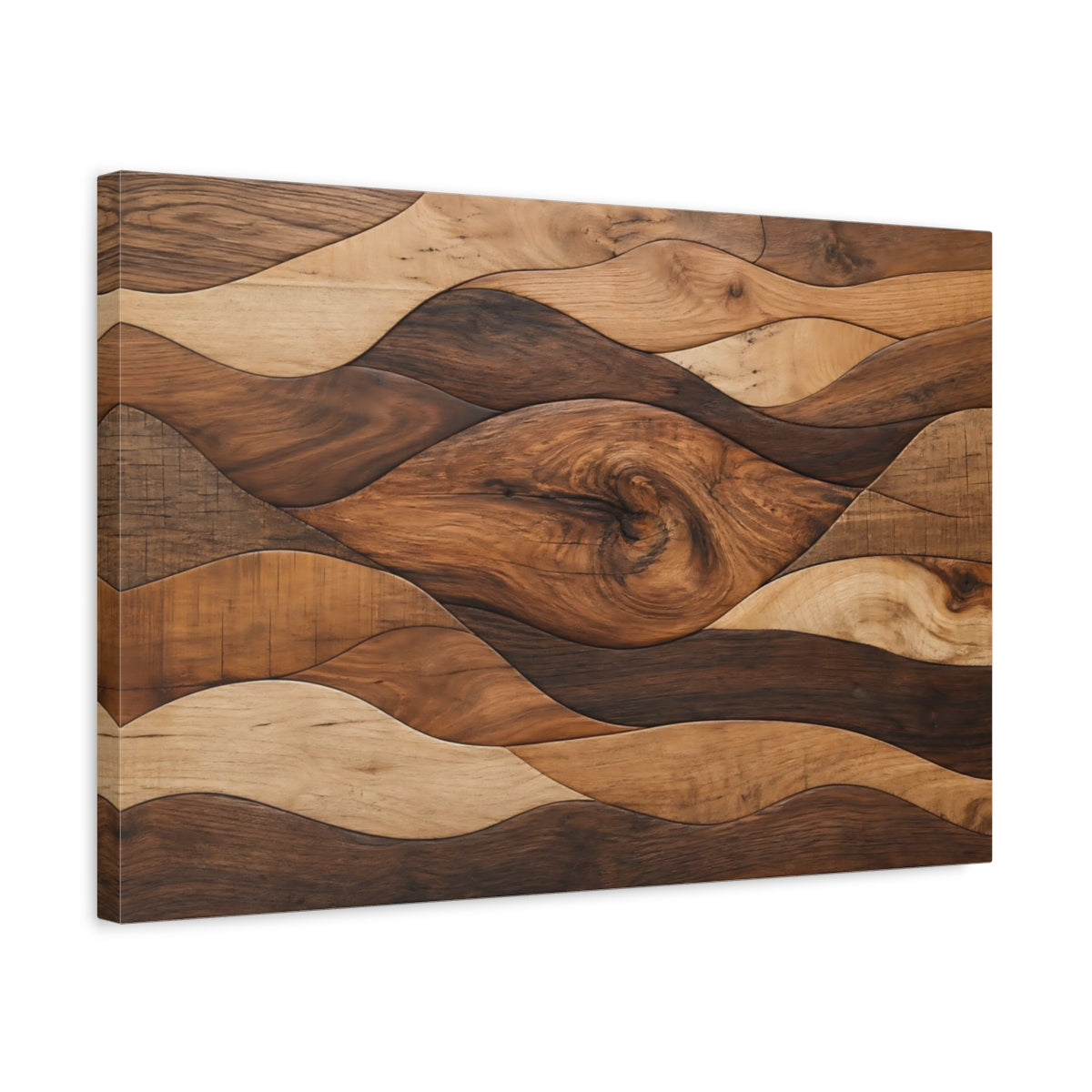 Side Mockup 3. Nature Wooden Waves Brown Wood Waves shown as stretched canvas wall art