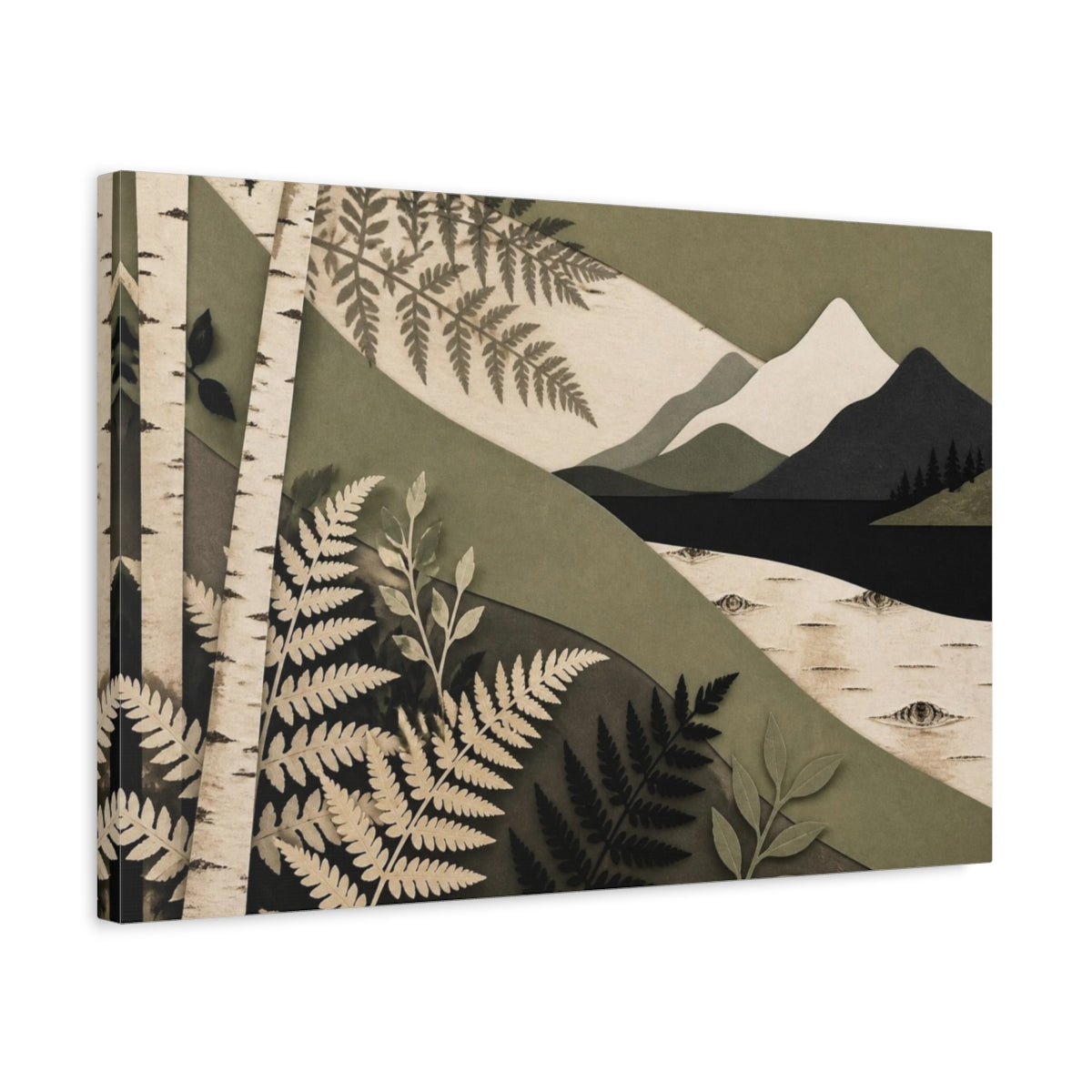 Side Mockup 3. Nordic Birch And Fern shown as canvas print