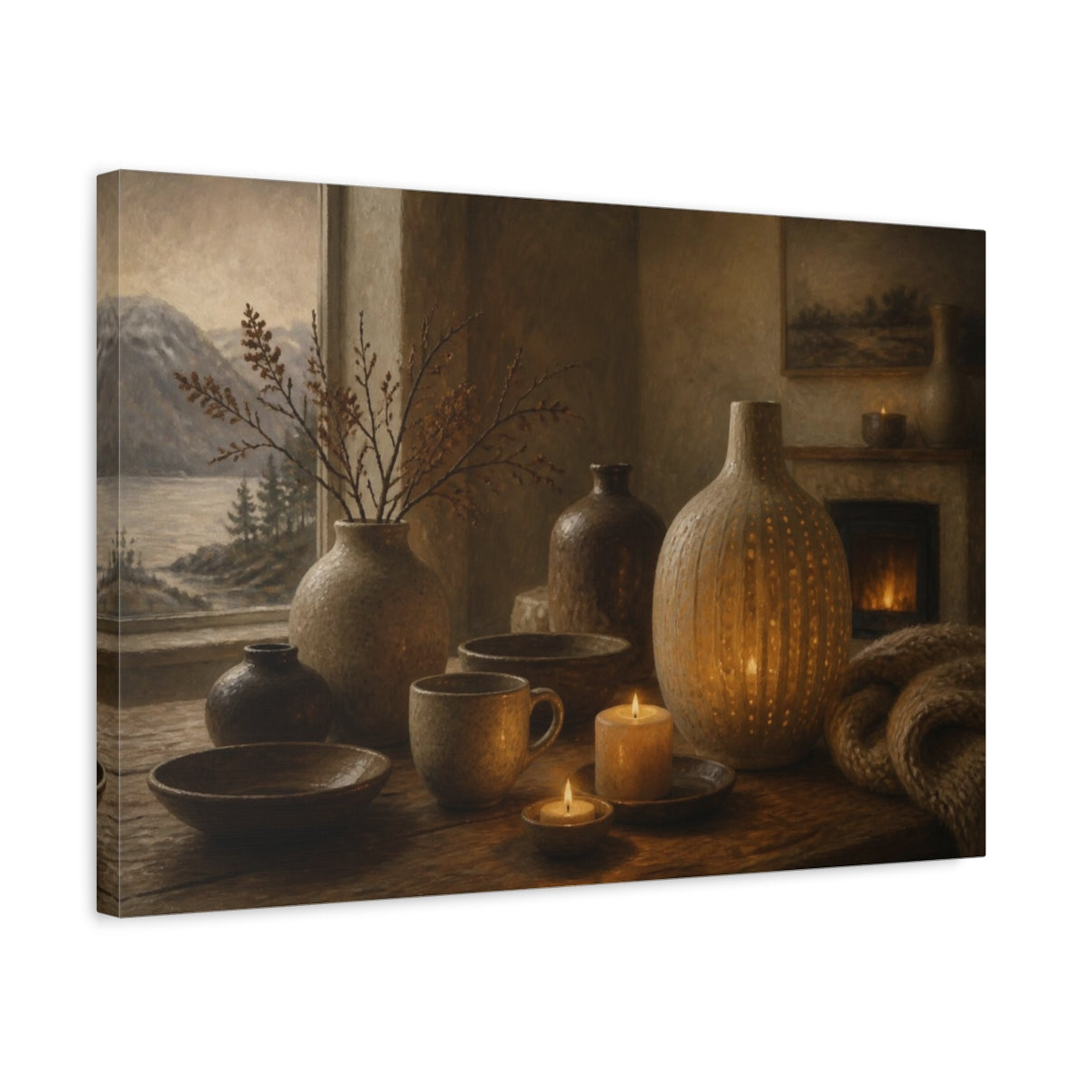 Side Mockup 3. Nordic Candlelit Vases shown as canvas print
