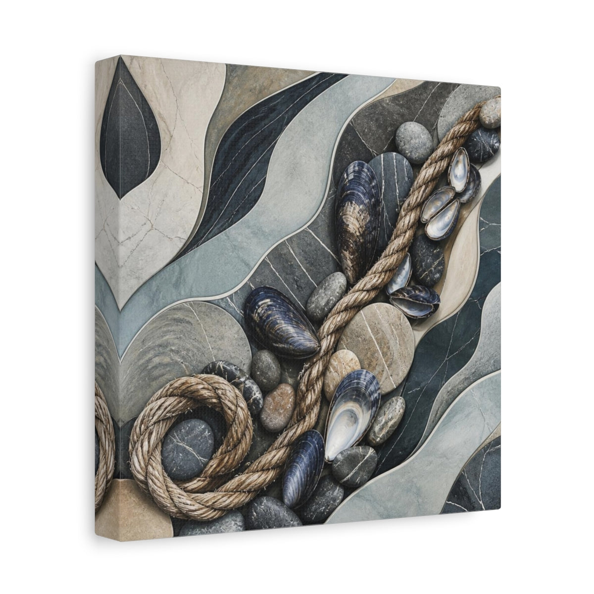 Side Mockup 9. Nordic Mussel Shells & Rope shown as canvas print