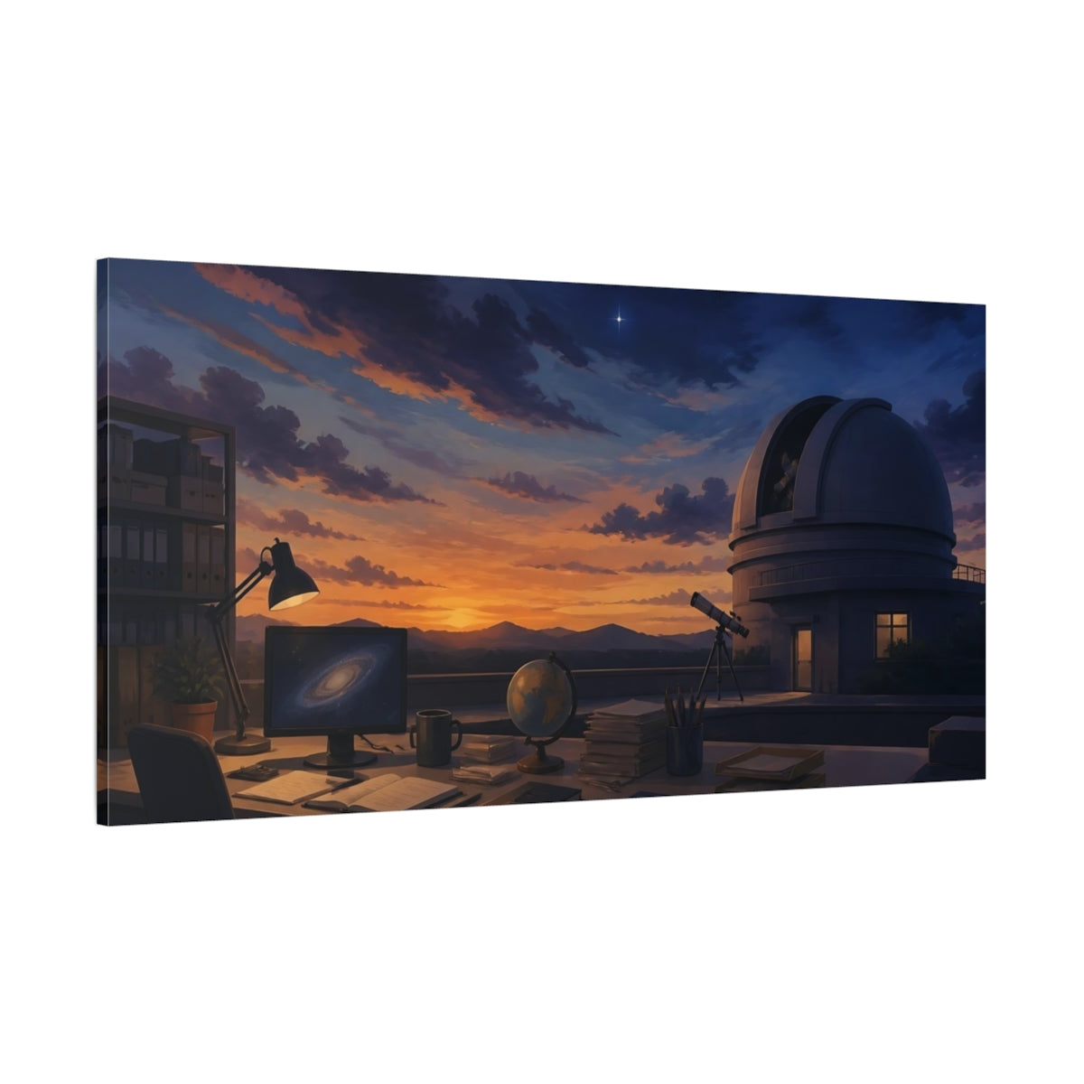 Side Mockup 2. Observatory At Twilight shown as canvas print