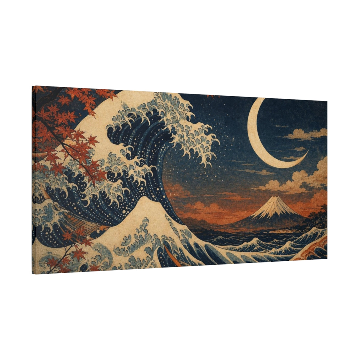 Side Mockup 2. Ocean Wave Nature And Moon shown as canvas print