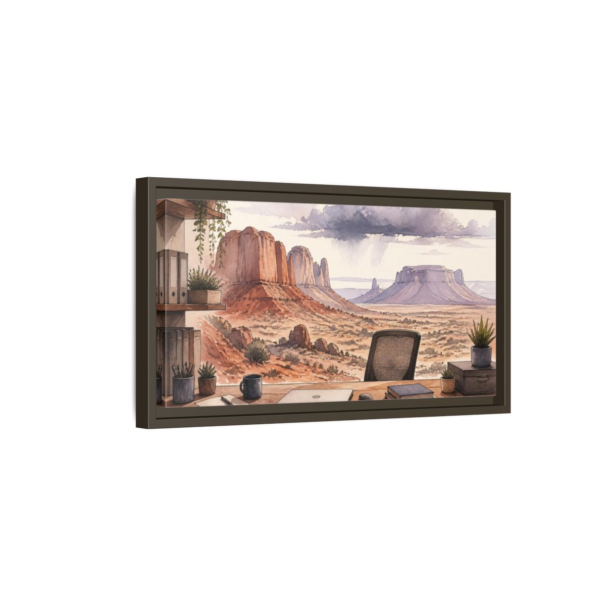 Side Mockup 7. Office Desert Mesa View shown as framed canvas print