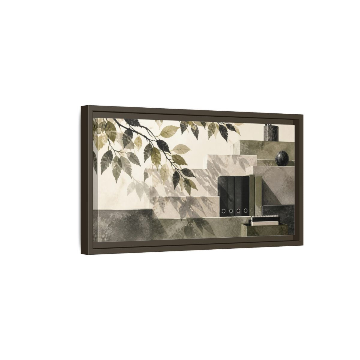Side Mockup 7. Office Leaves Composition shown as framed canvas print