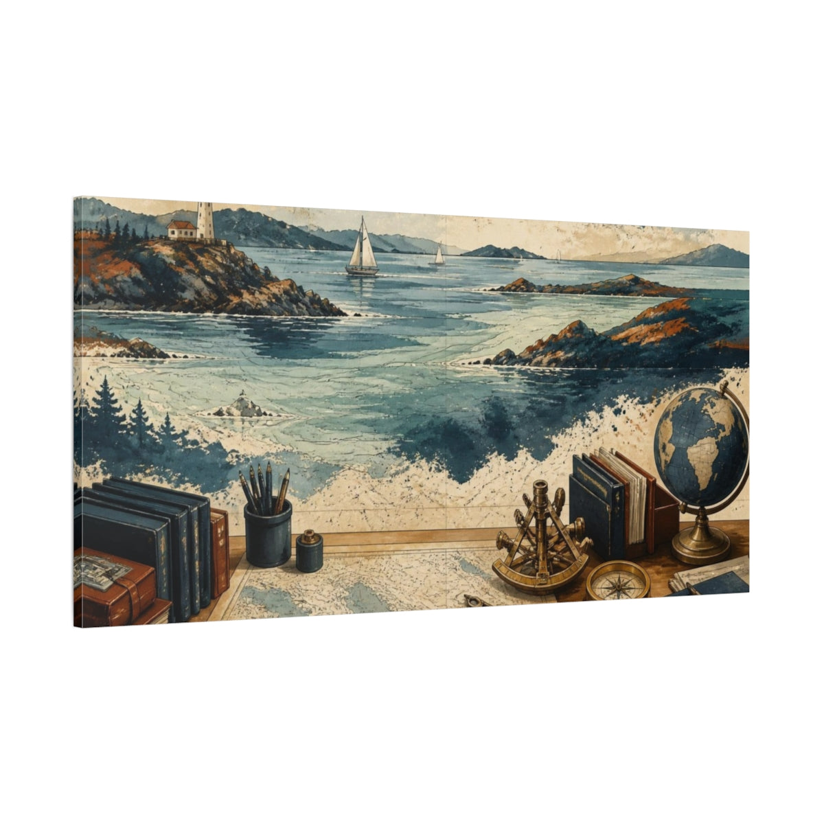 Side Mockup 2. Office Nautical Lighthouse shown as canvas print