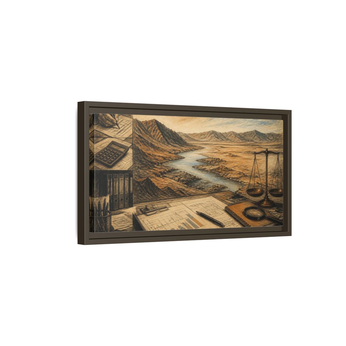Side Mockup 7. Office River View shown as framed canvas print