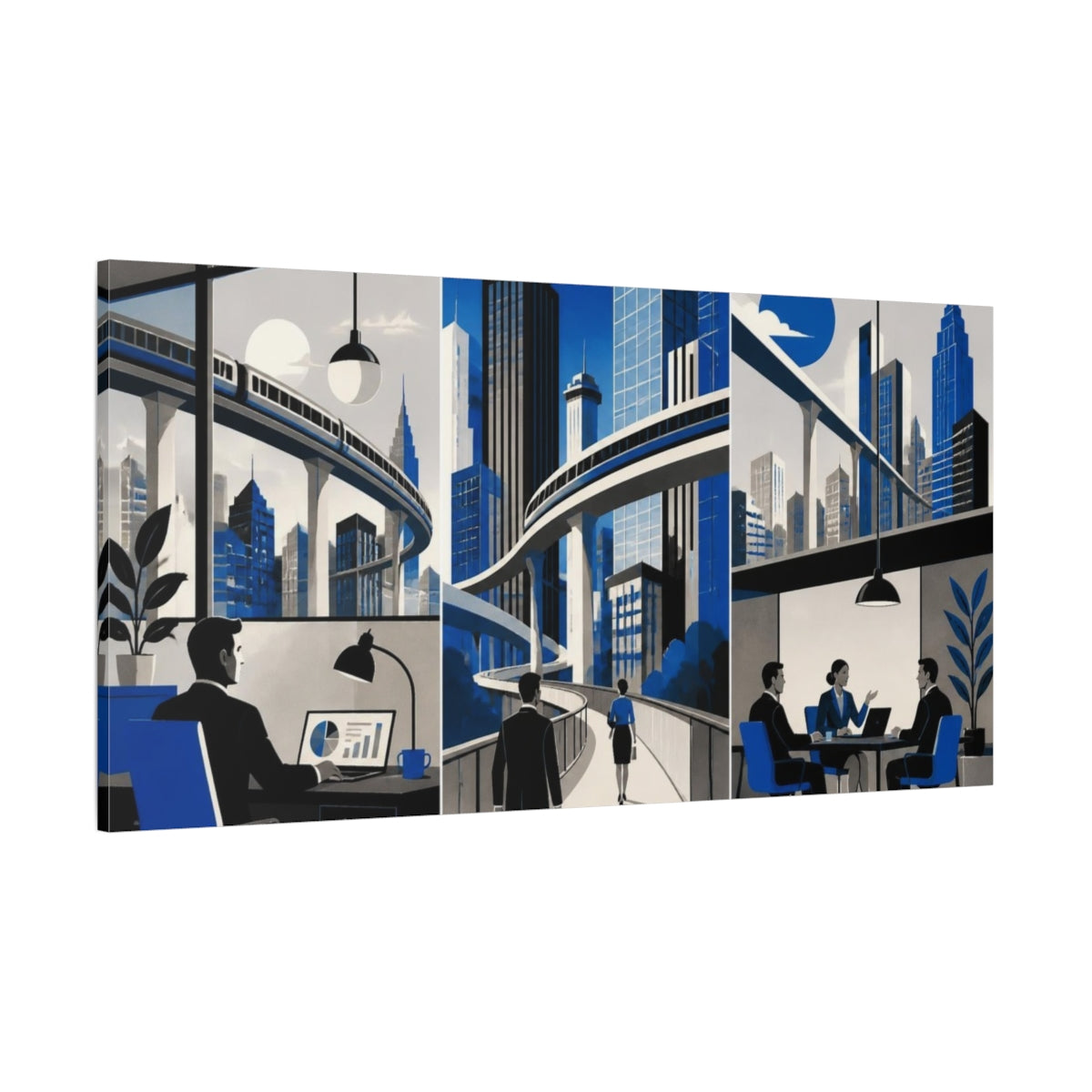Side Mockup 2. Office Skyline shown as canvas print