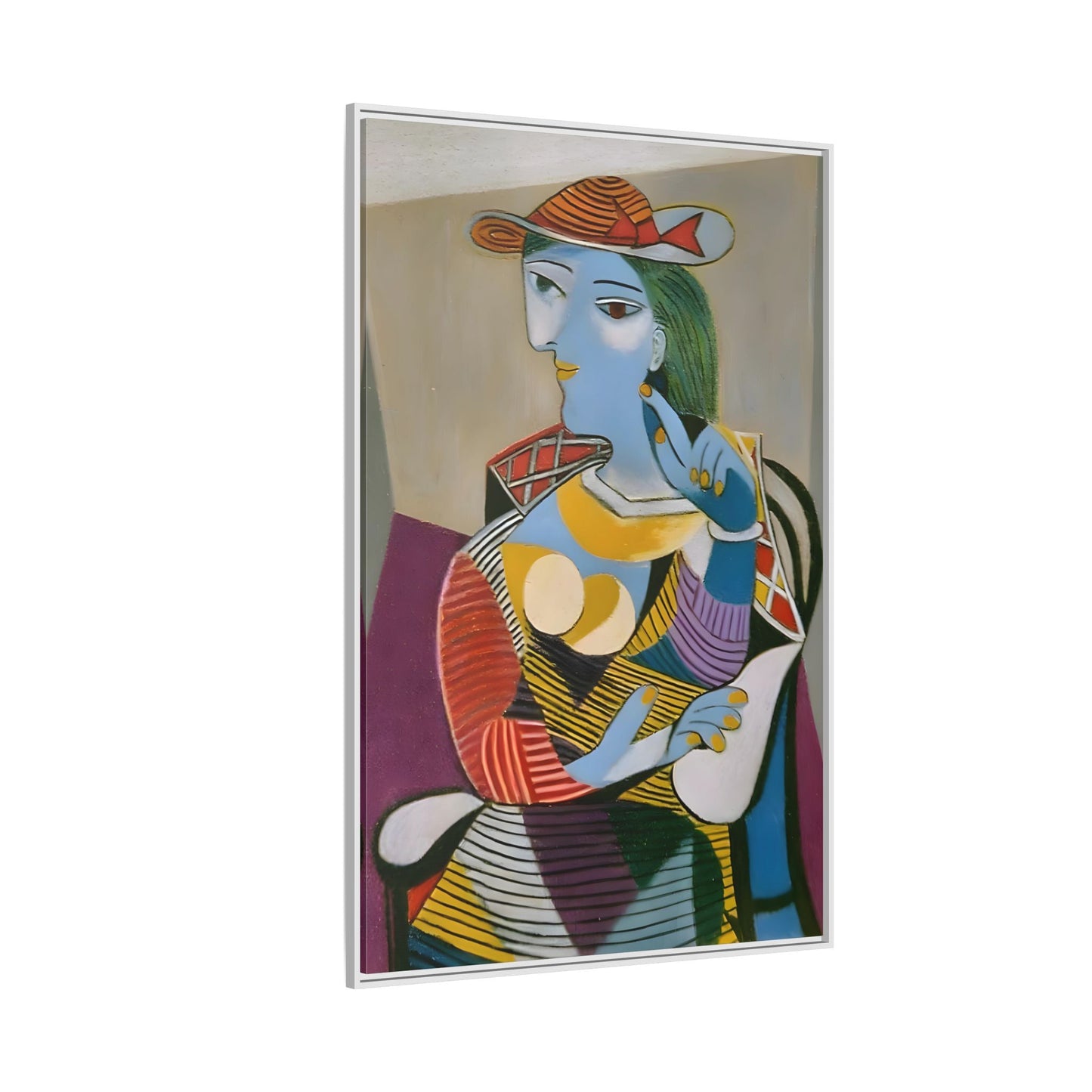 Pablo Picasso Seated Woman Framed Canvas Print - Colorful Cubist Wall Art - YesArtYes
