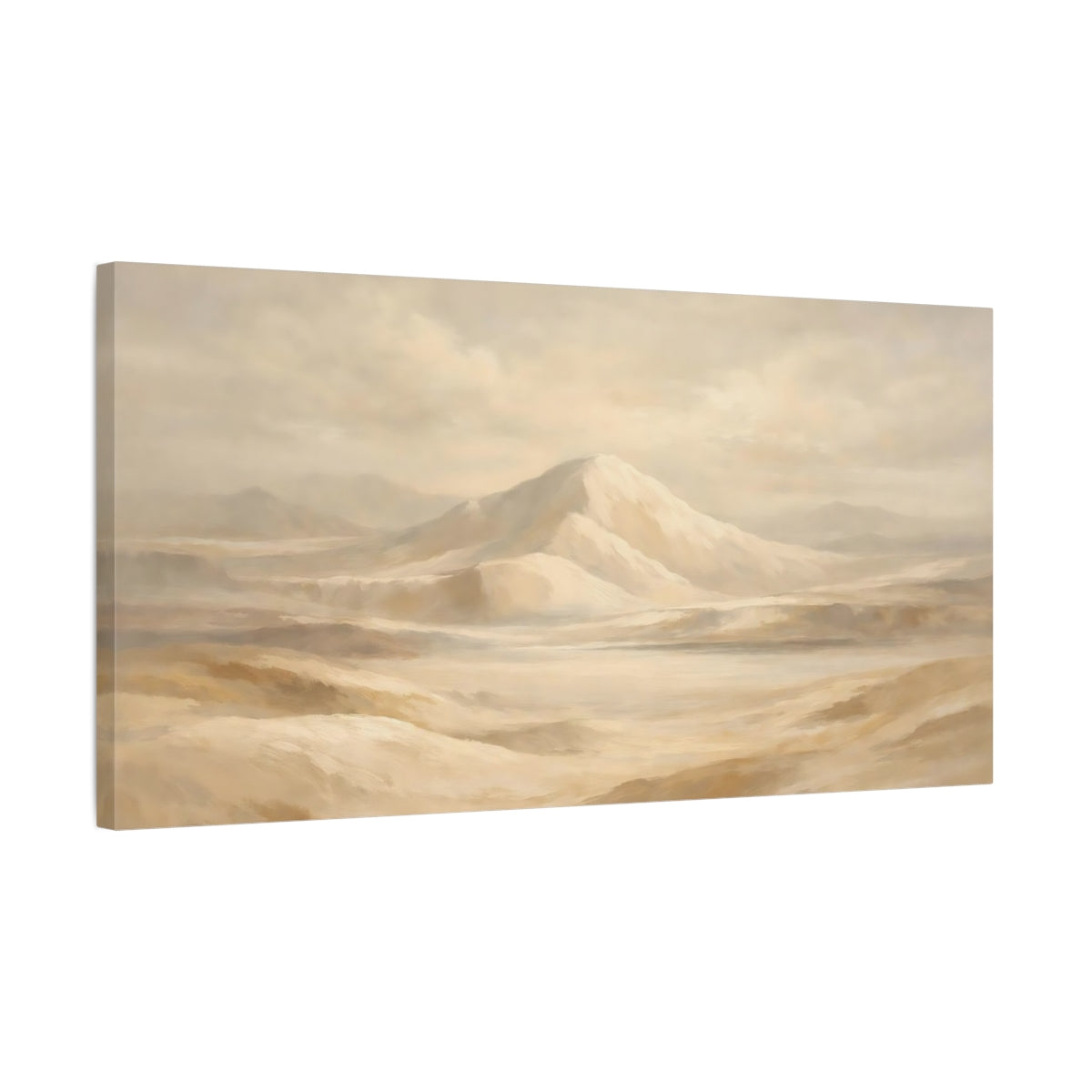 Side Mockup 2. Nature Mountains Beige Mountain shown as stretched canvas wall art