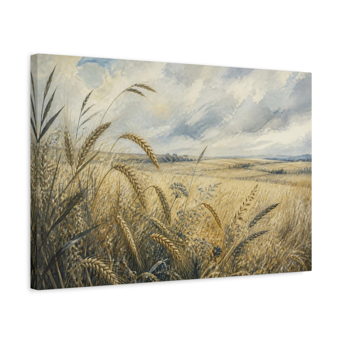 Side Mockup 3. Pale Harvest Wheat Field shown as canvas print